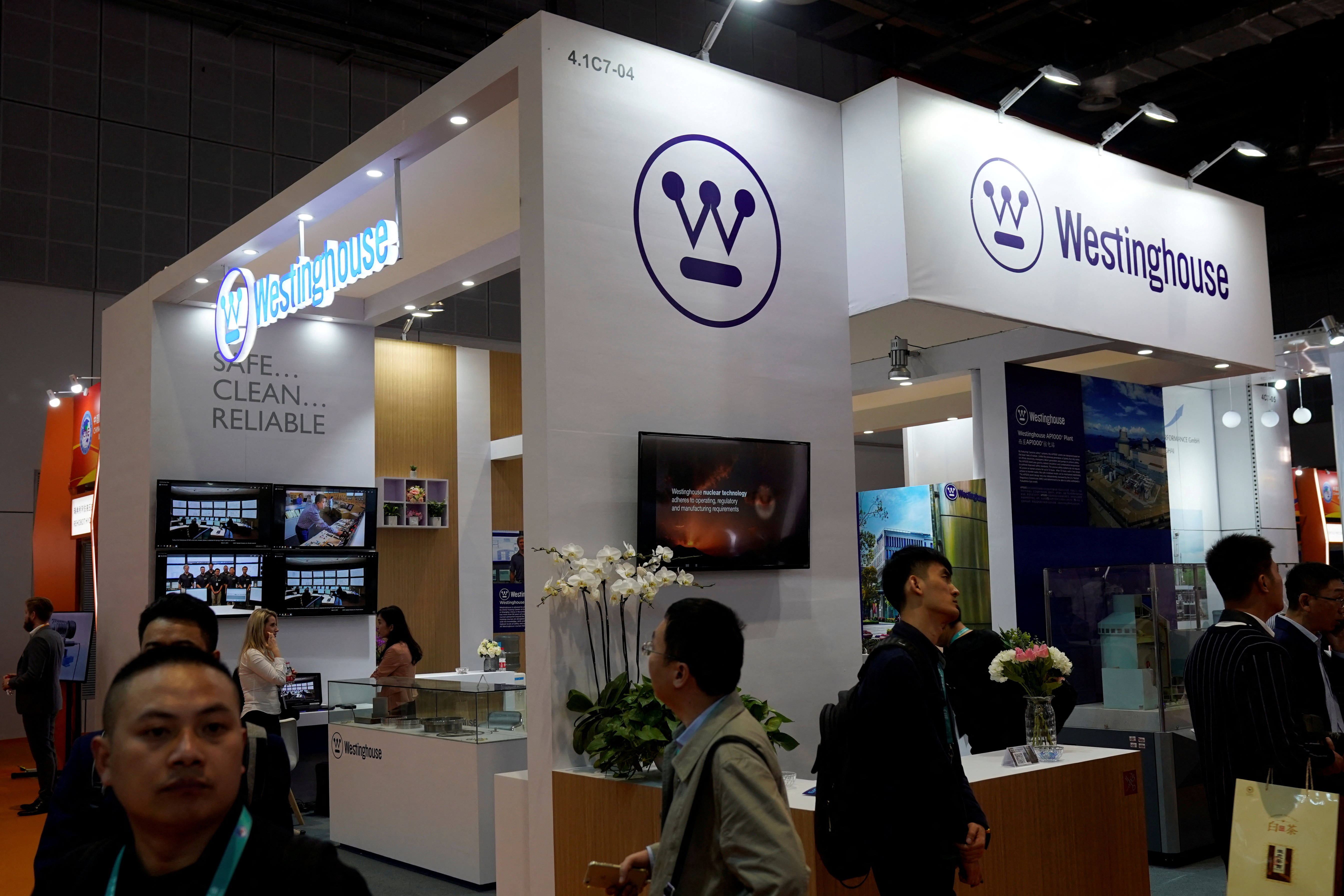 A Westinghouse Electric sign is seen during the China International Import Expo (CIIE), at the National Exhibition and Convention Center in Shanghai