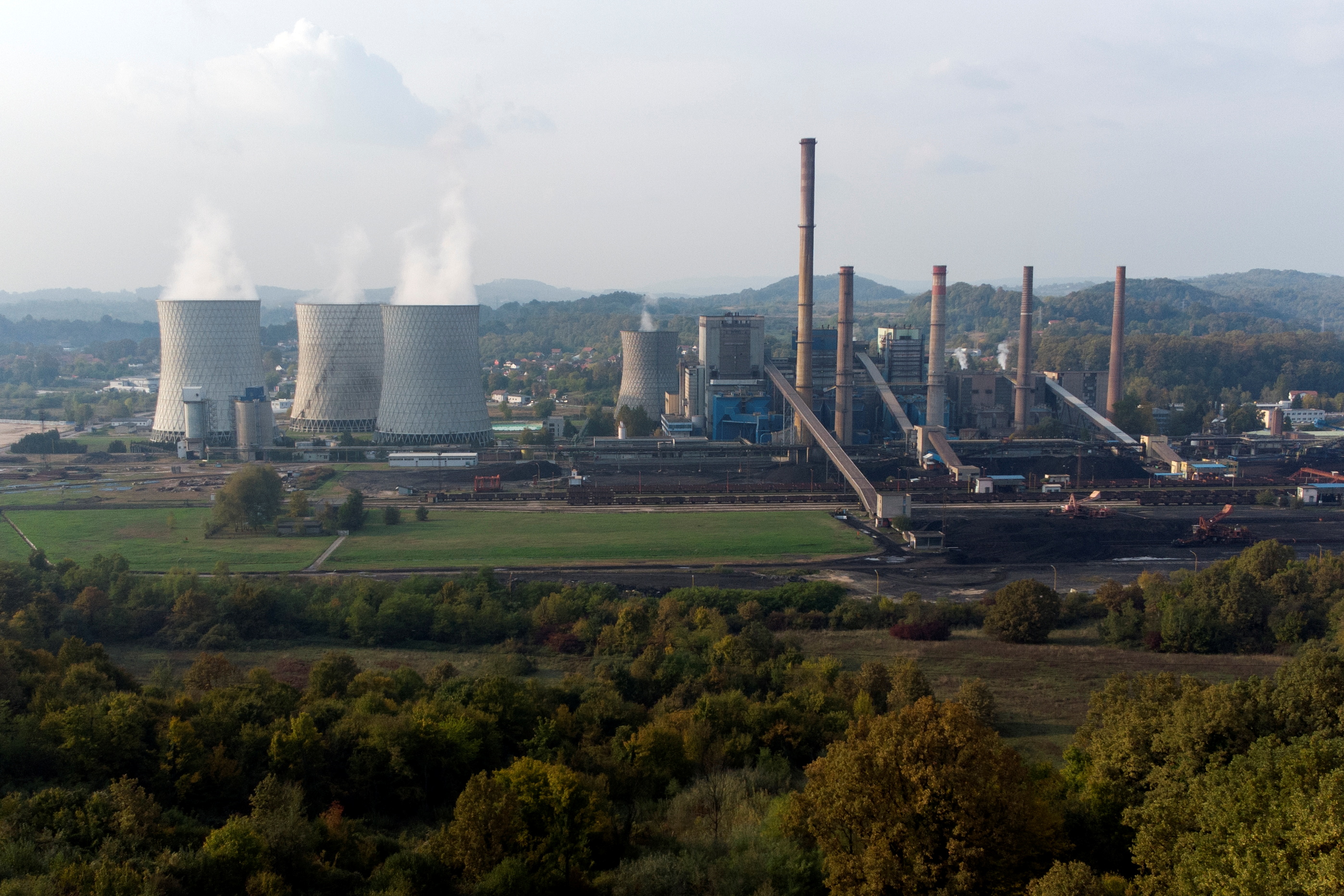 Aerial view of the thermal power plant in Tuzla