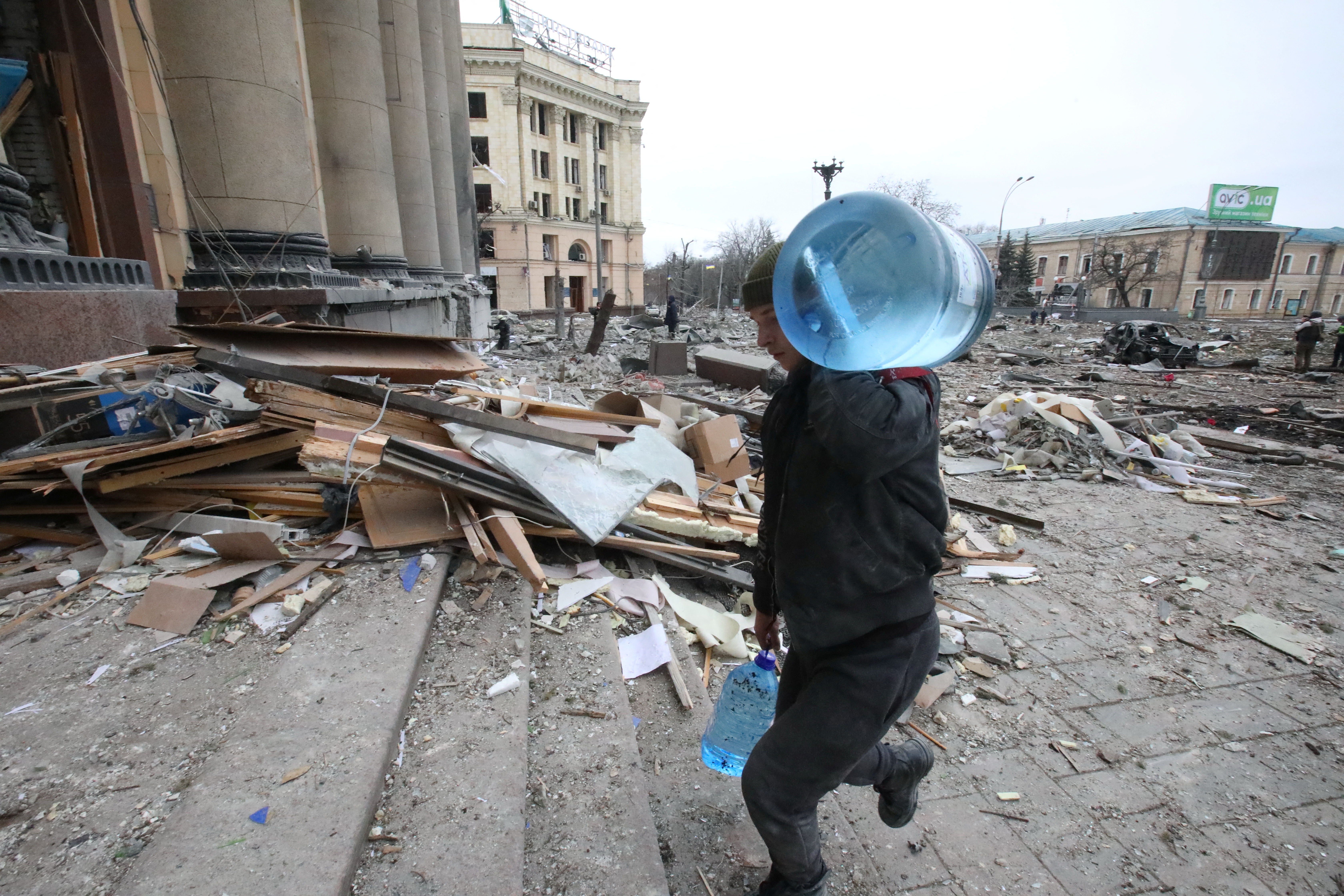 A view shows the damaged regional administration building in Kharkiv
