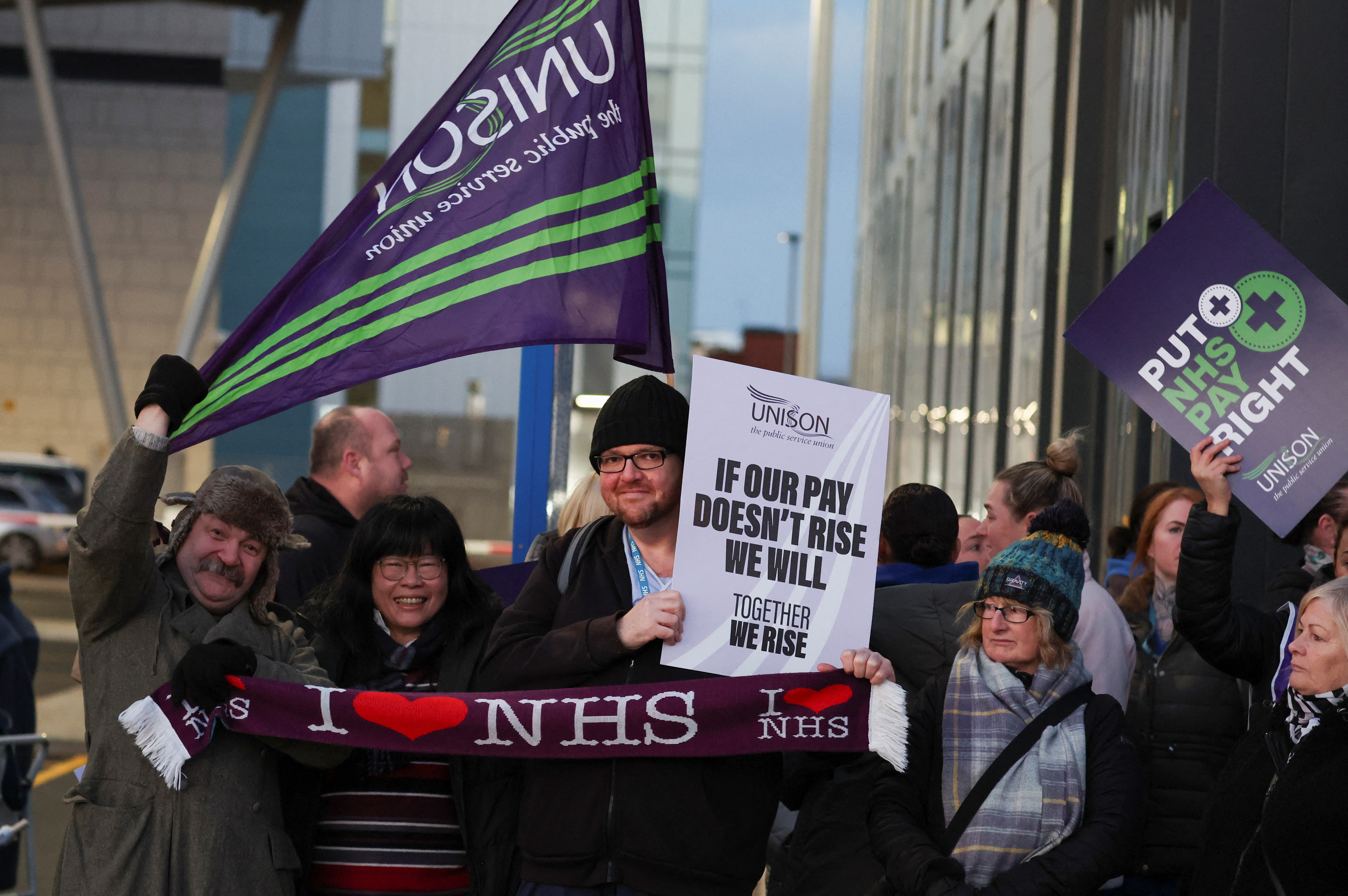 Ambulance workers strike outside Royal Liverpool University Hospital in Liverpool