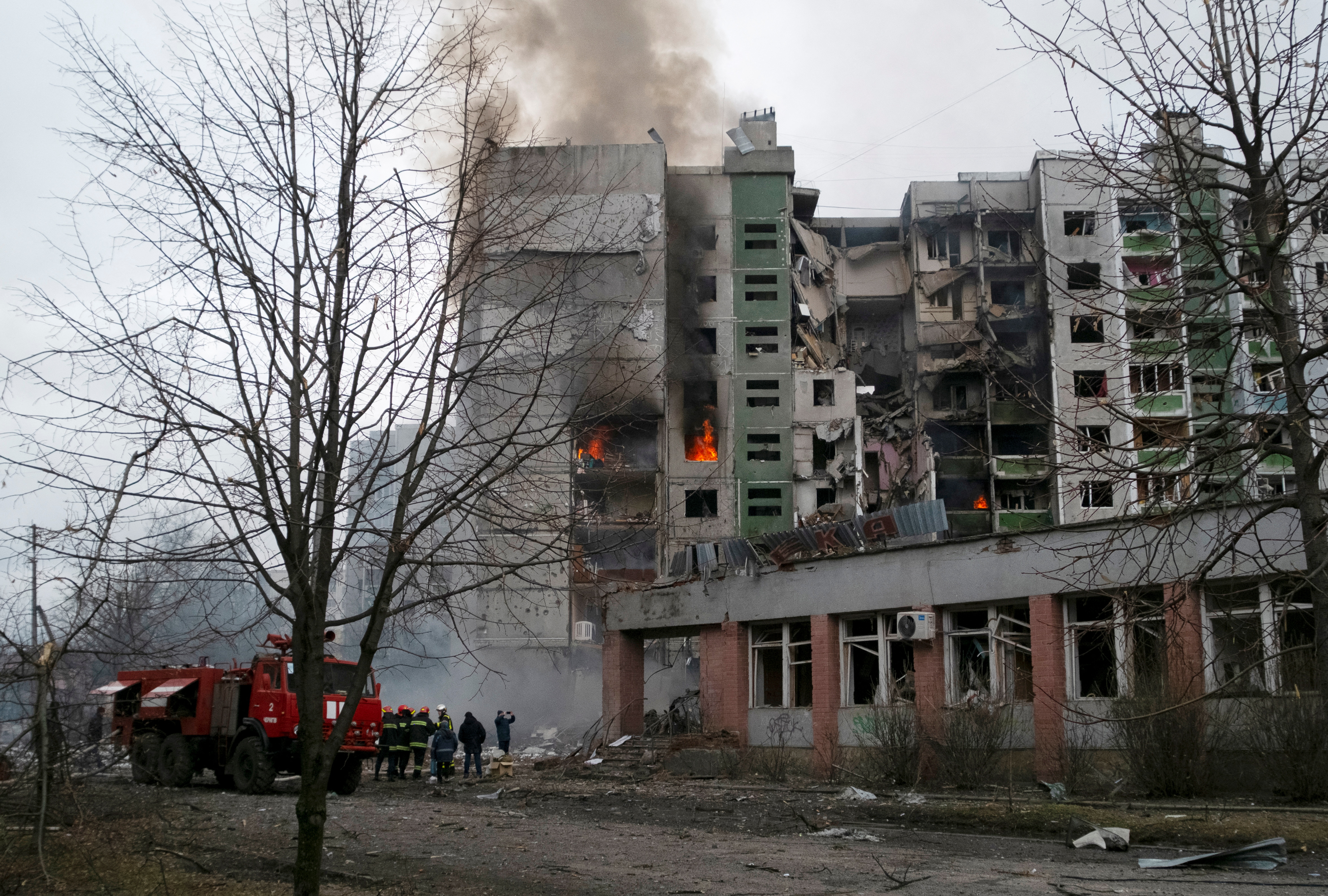 A view shows a residential building damaged by recent shelling in Chernihiv