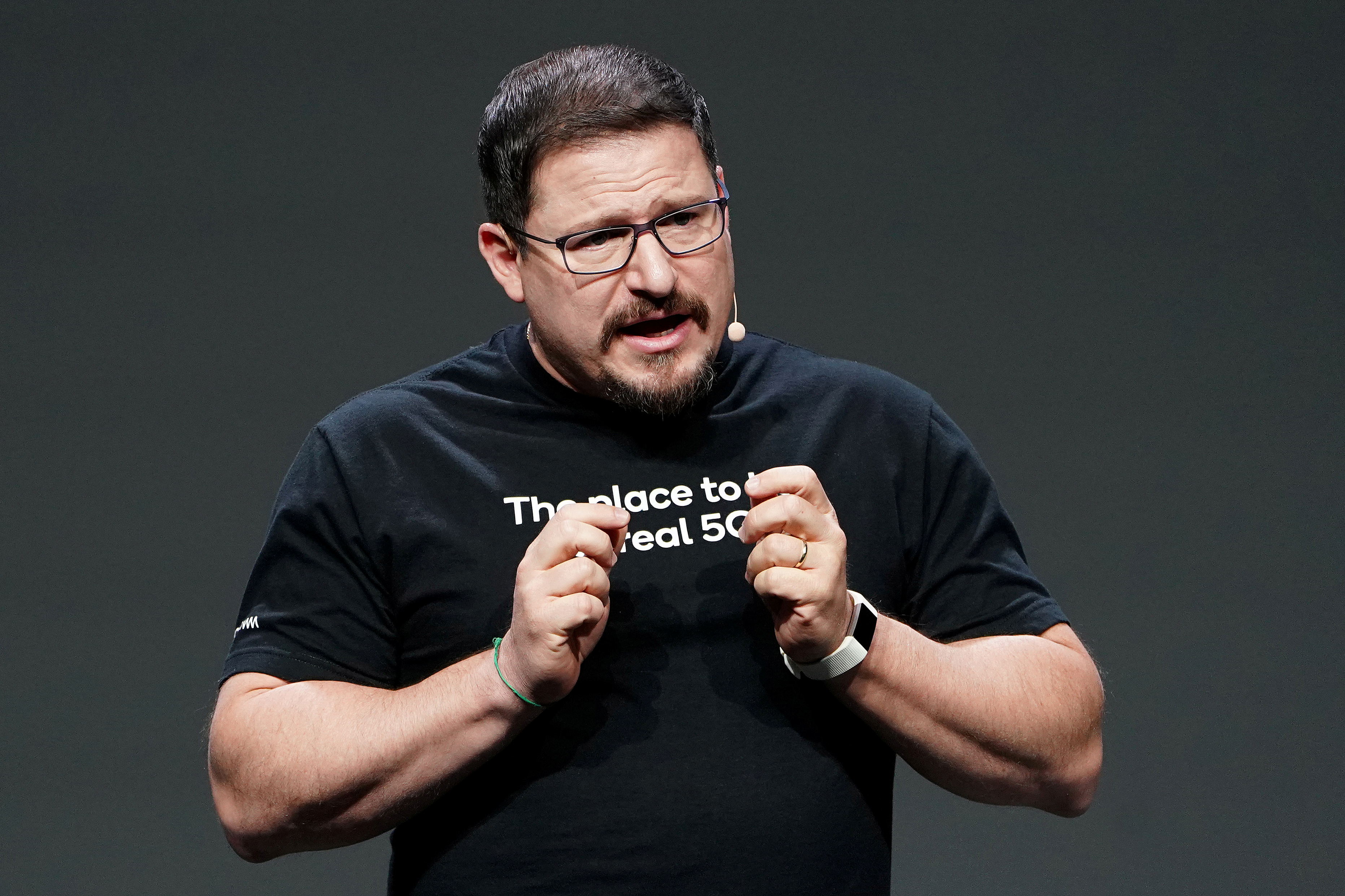 Qualcomm President Cristiano Amon is pictured during a launch event for the new OnePlus 6T in the Manhattan borough of New York