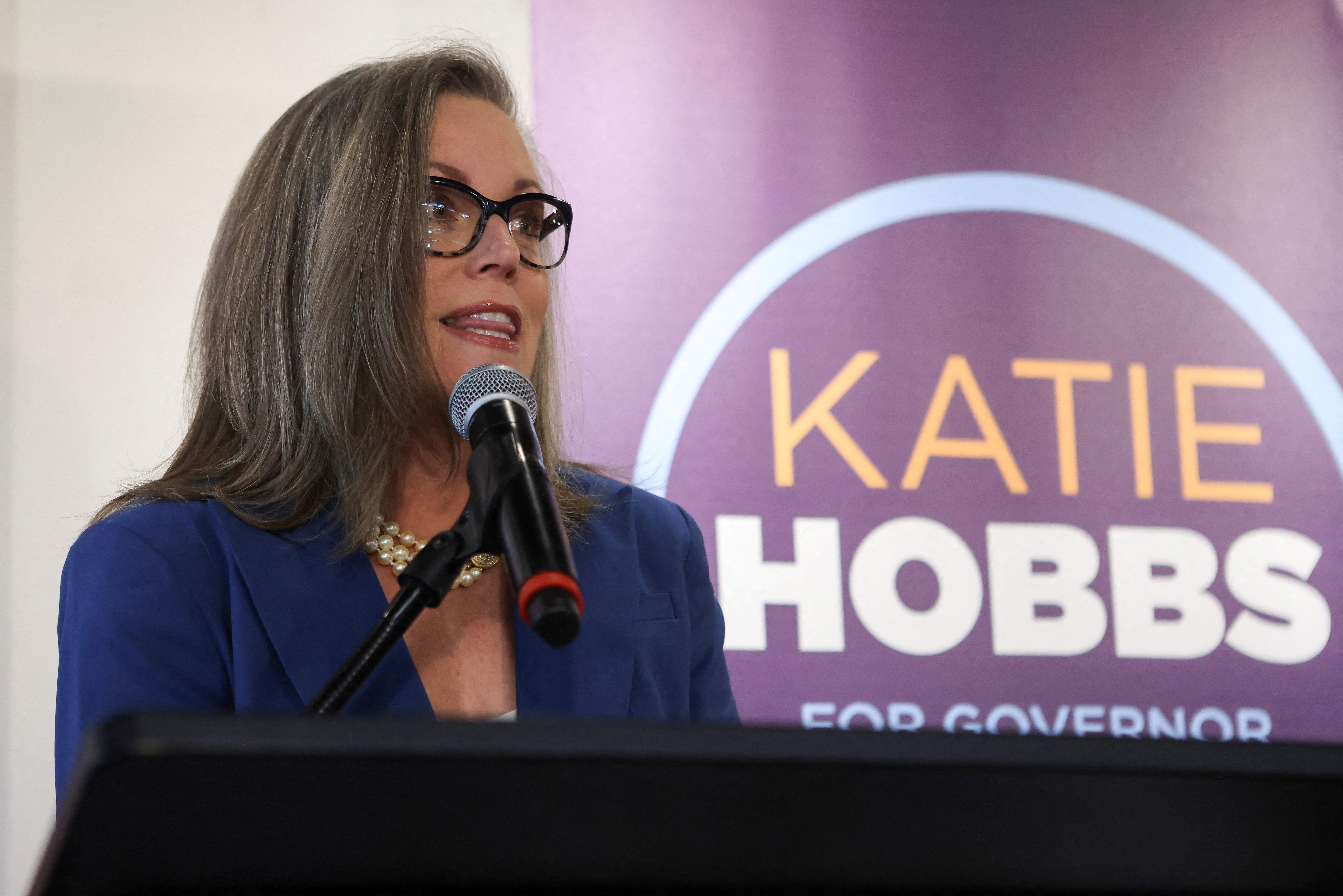 Democrat Katie Hobbs gives a victory speech after winning the race to become Arizona's next governor, in Phoenix