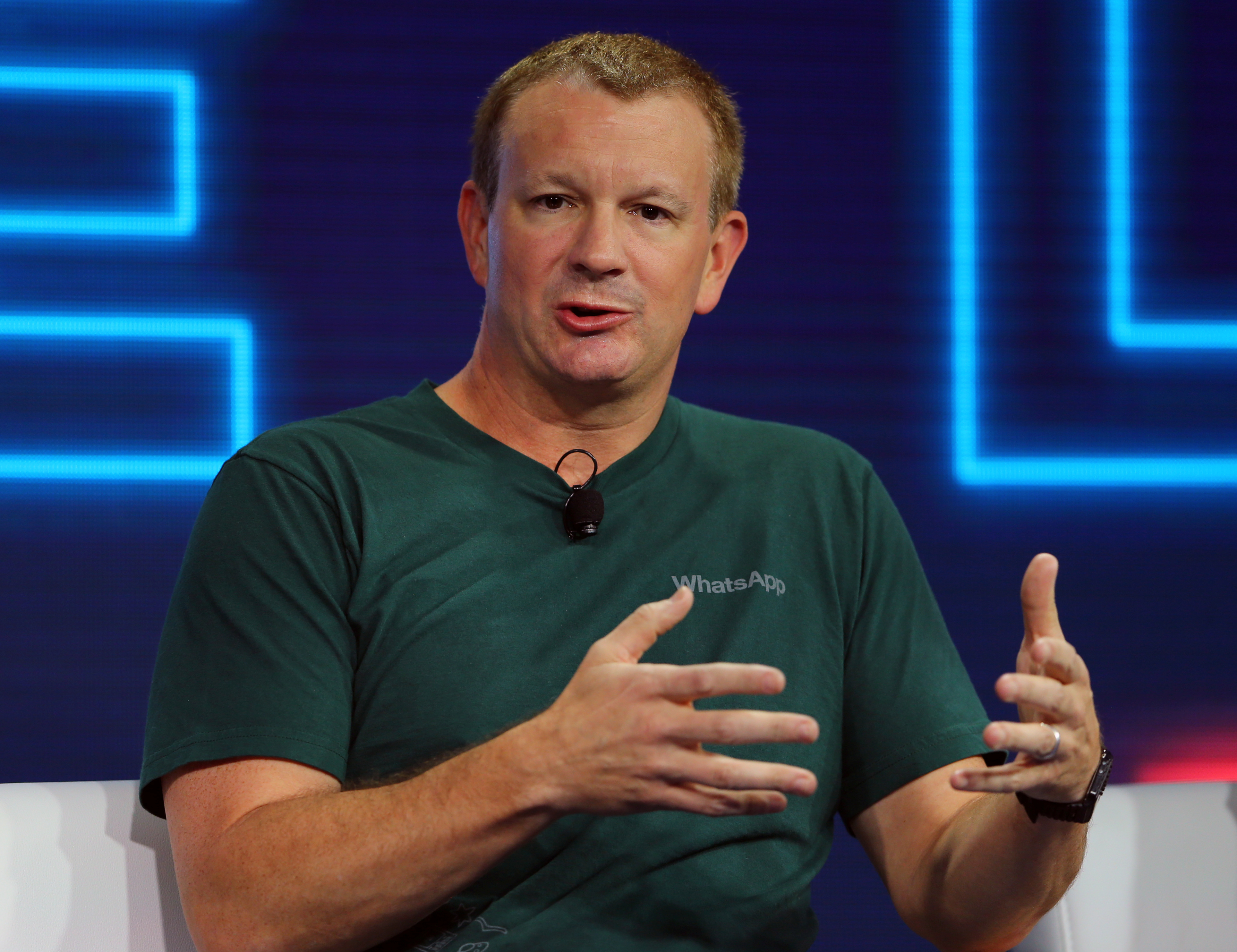 Brian Acton, co-founder of WhatsApp, speaks at the WSJD Live conference in Laguna Beach, California