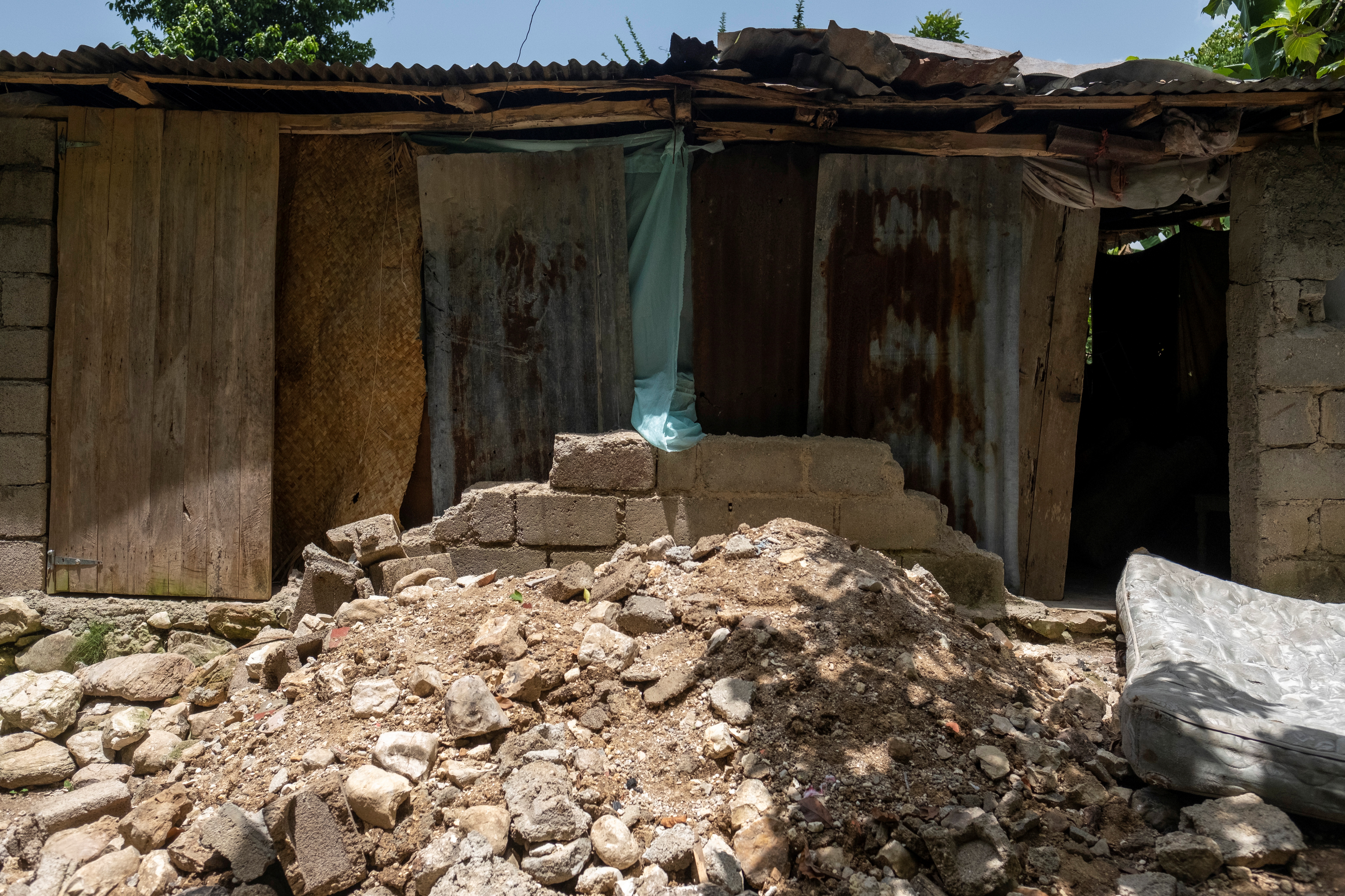 Damage to a house caused by the 7.2 magnitude quake are seen in the Camp Perrin neighborhood in, Les Cayes, Haiti August 22, 2021. REUTERS/Ricardo Arduengo