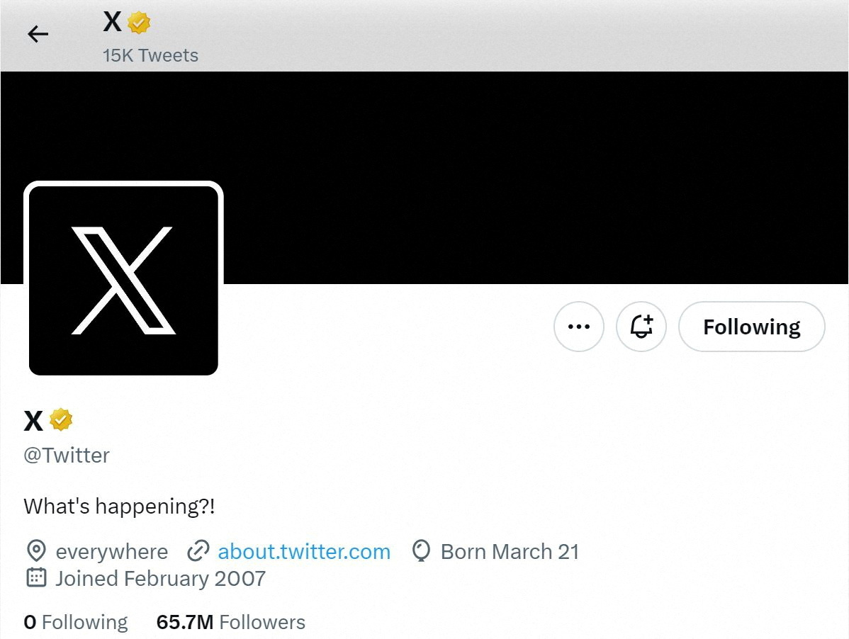 A screen capture of Twitter's official page with an "X" on t...