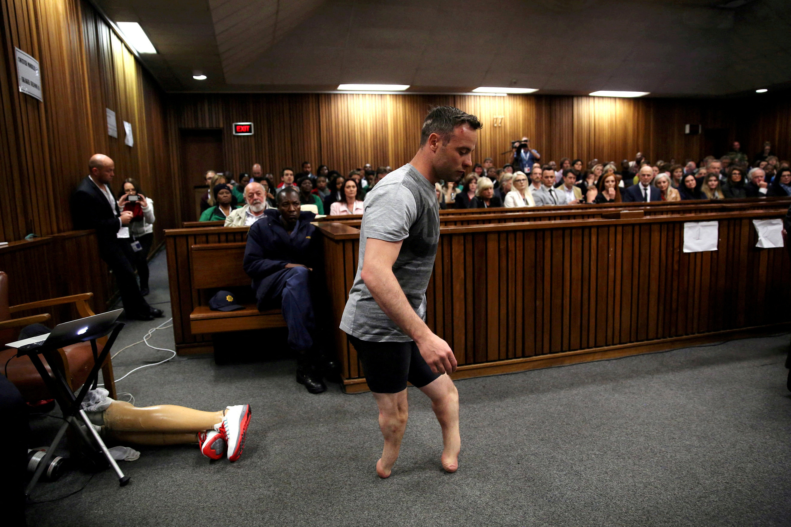 Pistorius walks across the courtroom during his 2016 resentencing hearing