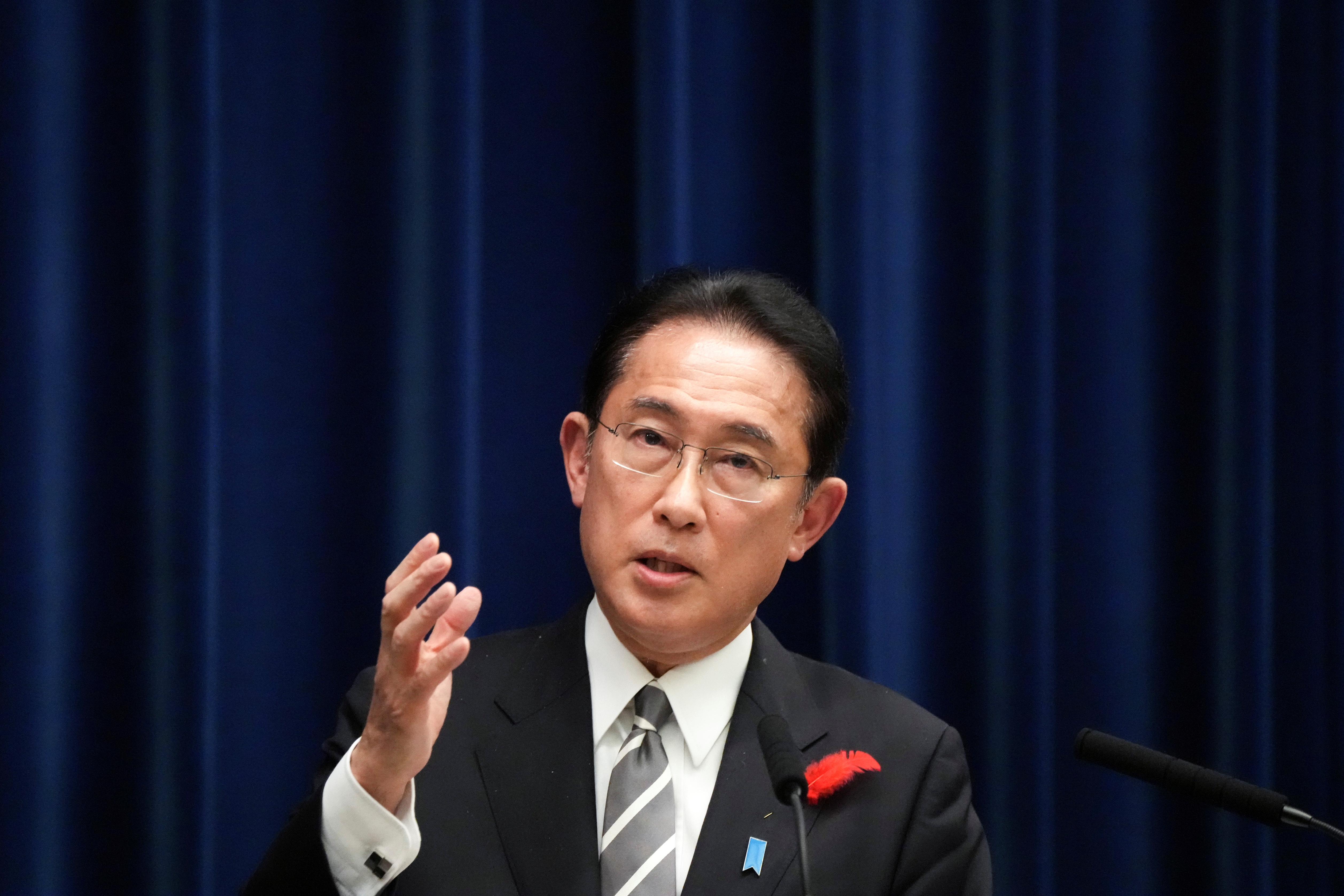 Japanese Prime Minister Fumio Kishida speaks during a news conference at the prime minister's official residence in Tokyo, Japan October 14, 2021. Eugene Hoshiko/Pool via REUTERS