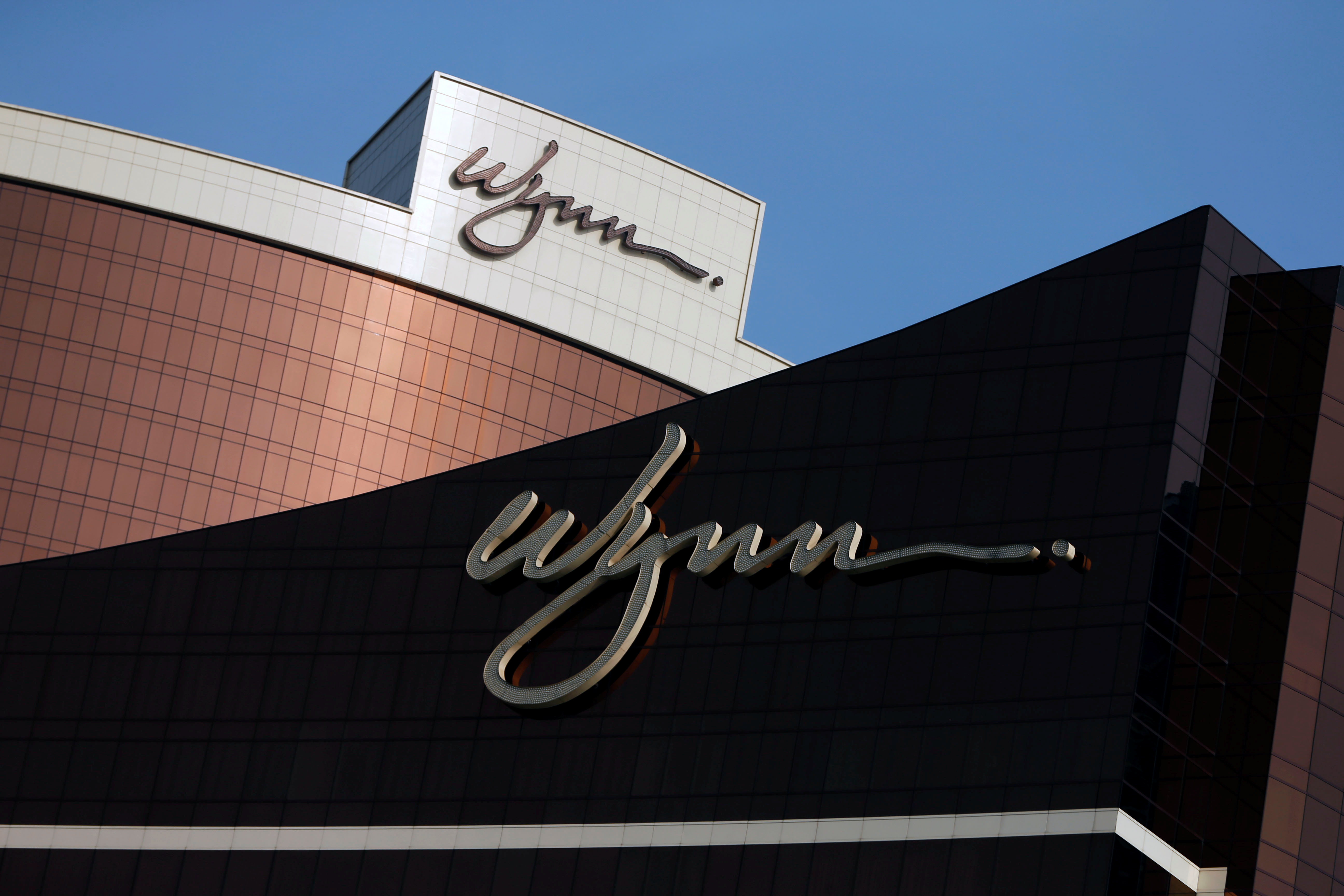 Company logos are displayed at Wynn Macau resort in Macau, China February 8, 2018. REUTERS/Bobby Yip