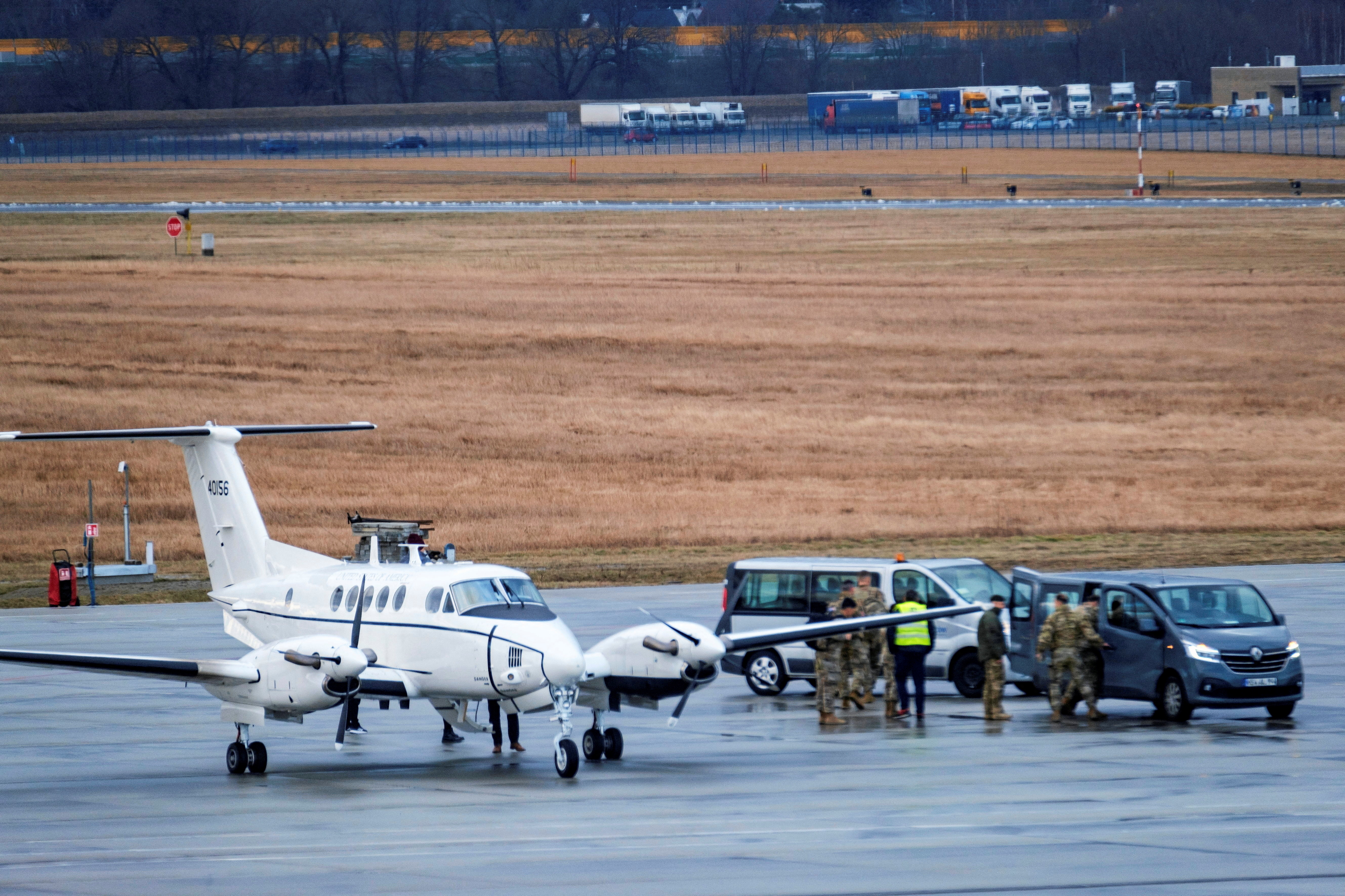 A U.S. Air Force plane lands at Rzeszow-Jasionka Airport near Rzeszow