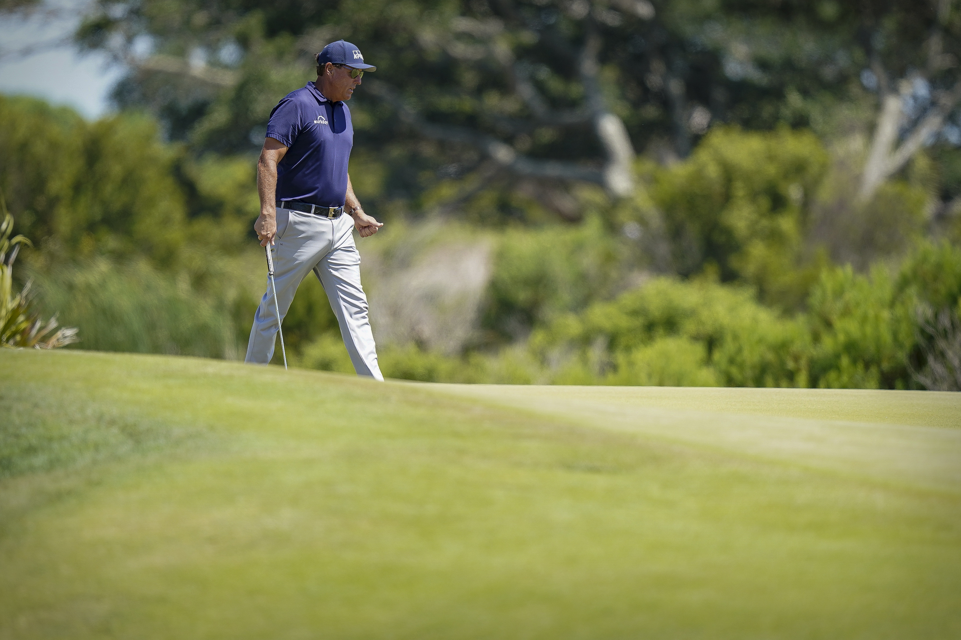 May 23, 2021; Kiawah Island, South Carolina, USA; Phil Mickelson walks to the 2nd green during the final round of the PGA Championship golf tournament. Mandatory Credit: David Yeazell-USA TODAY Sports