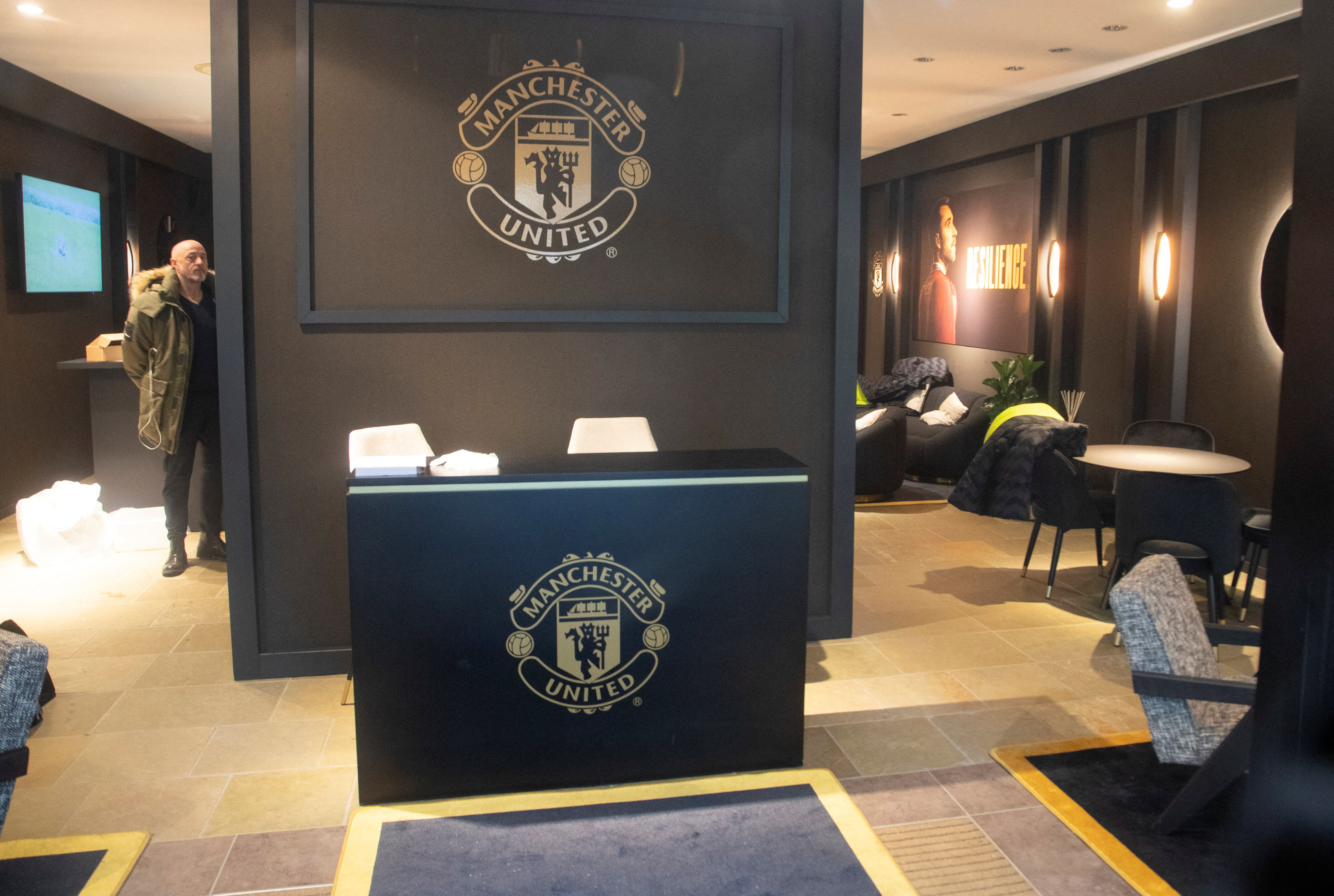 A lounge of British soccer club Manchester United during the World Economic Forum 2023 in Davos