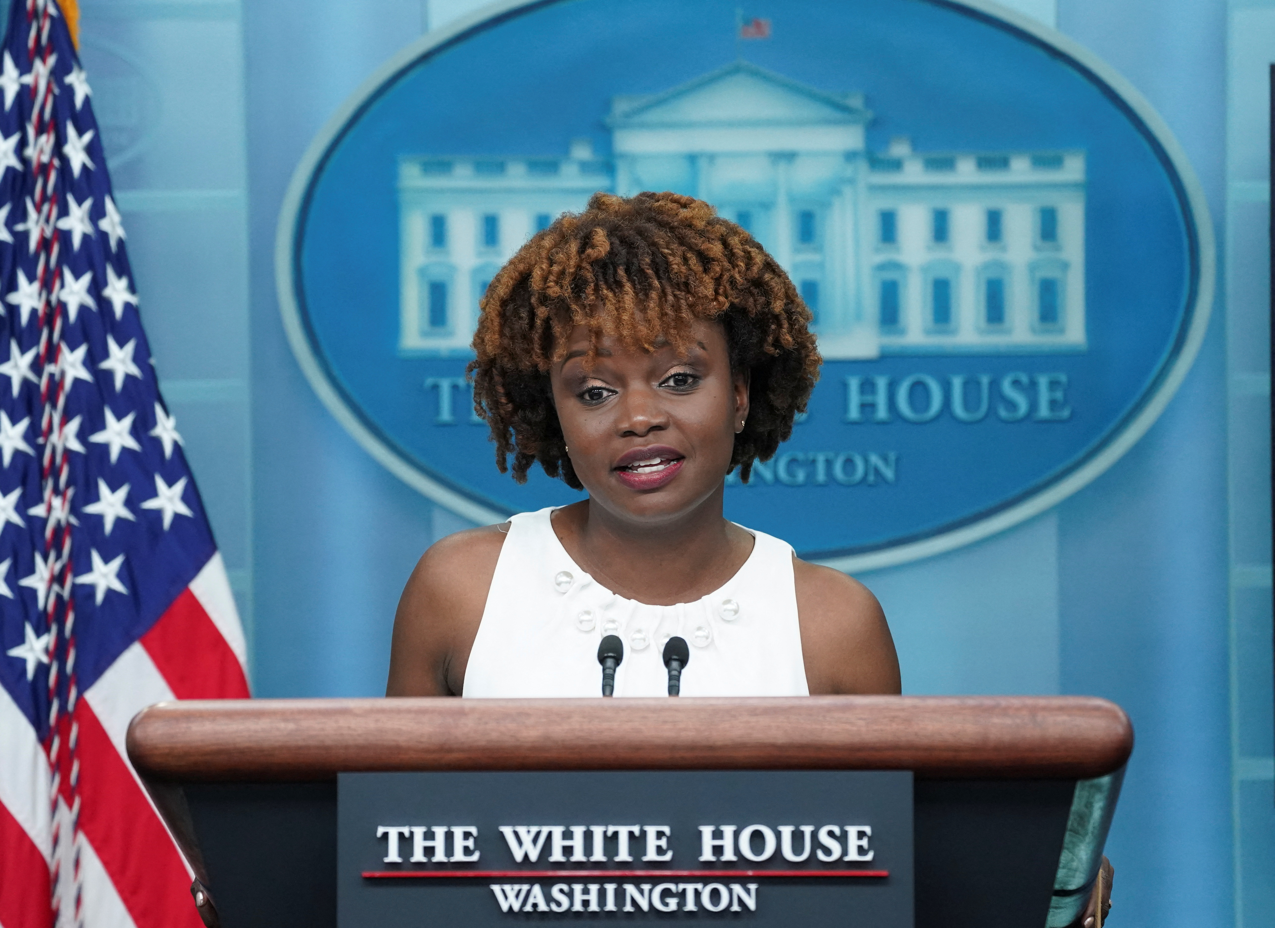 Next White House press secretary Karine Jean-Pierre speaks at the White House in Washington