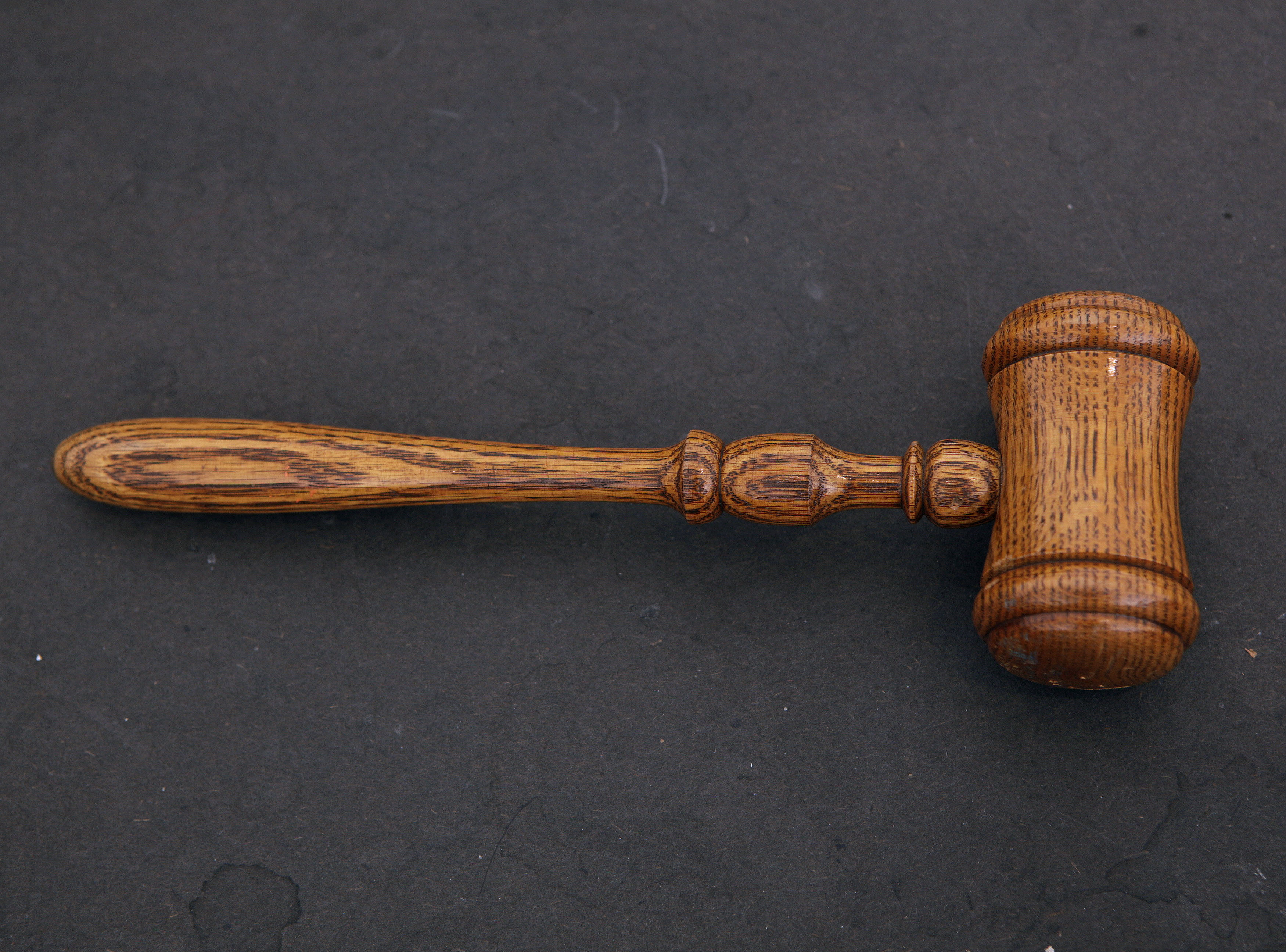 The judge's gavel is seen in court room 422 of the New York Supreme Court