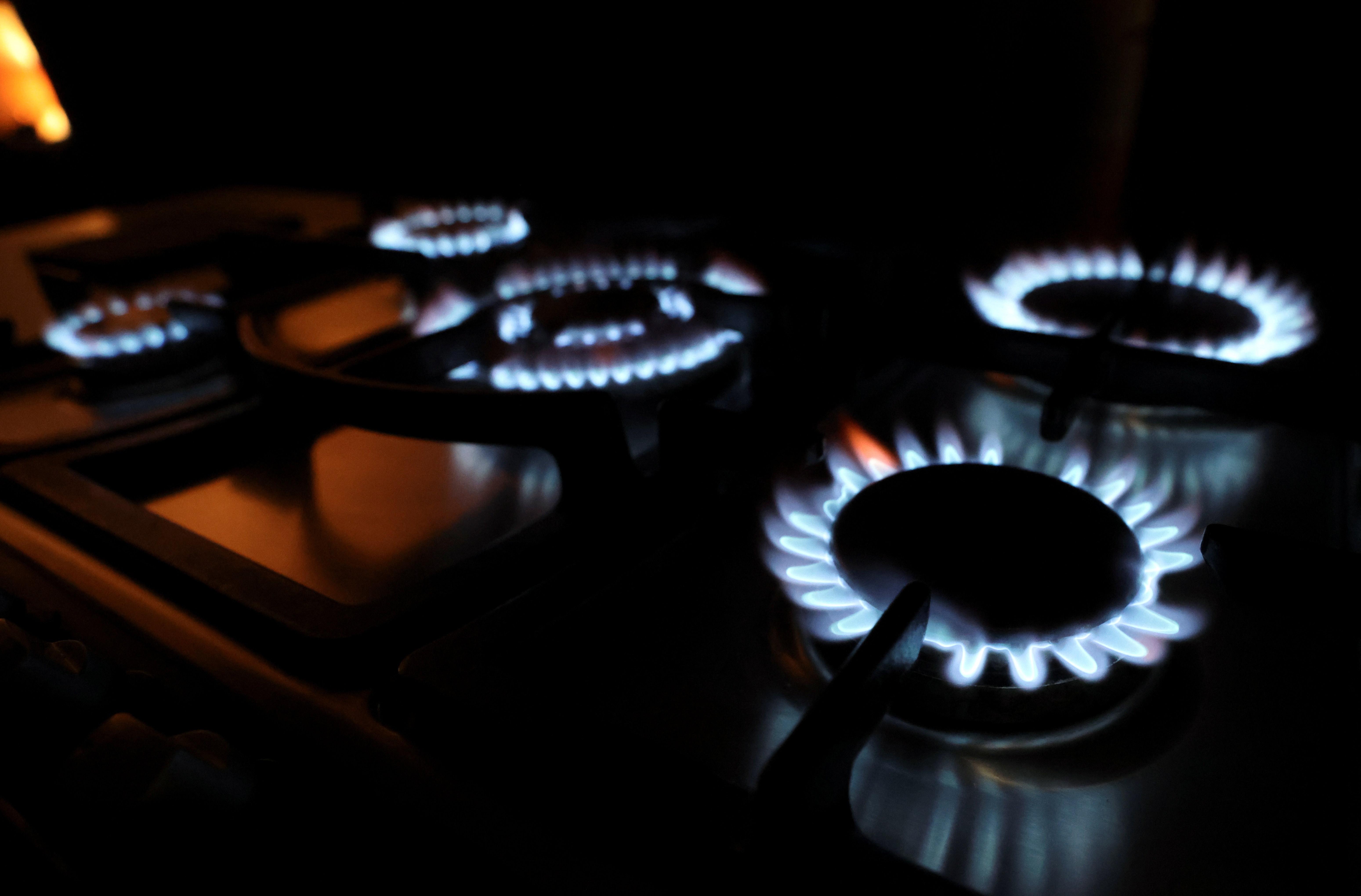Gas is switched on a gas cooking range in a private home in Sint-Pieters-Leeuw