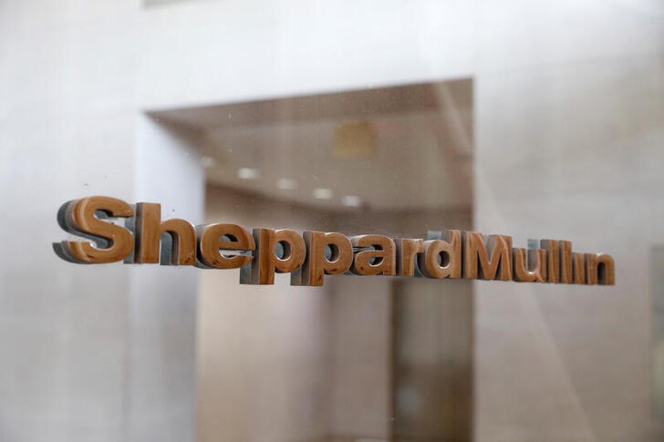 The logo of law firm Sheppard, Mullin, Richter & Hampton LLP is seen outside of their office in Washington, D.C.