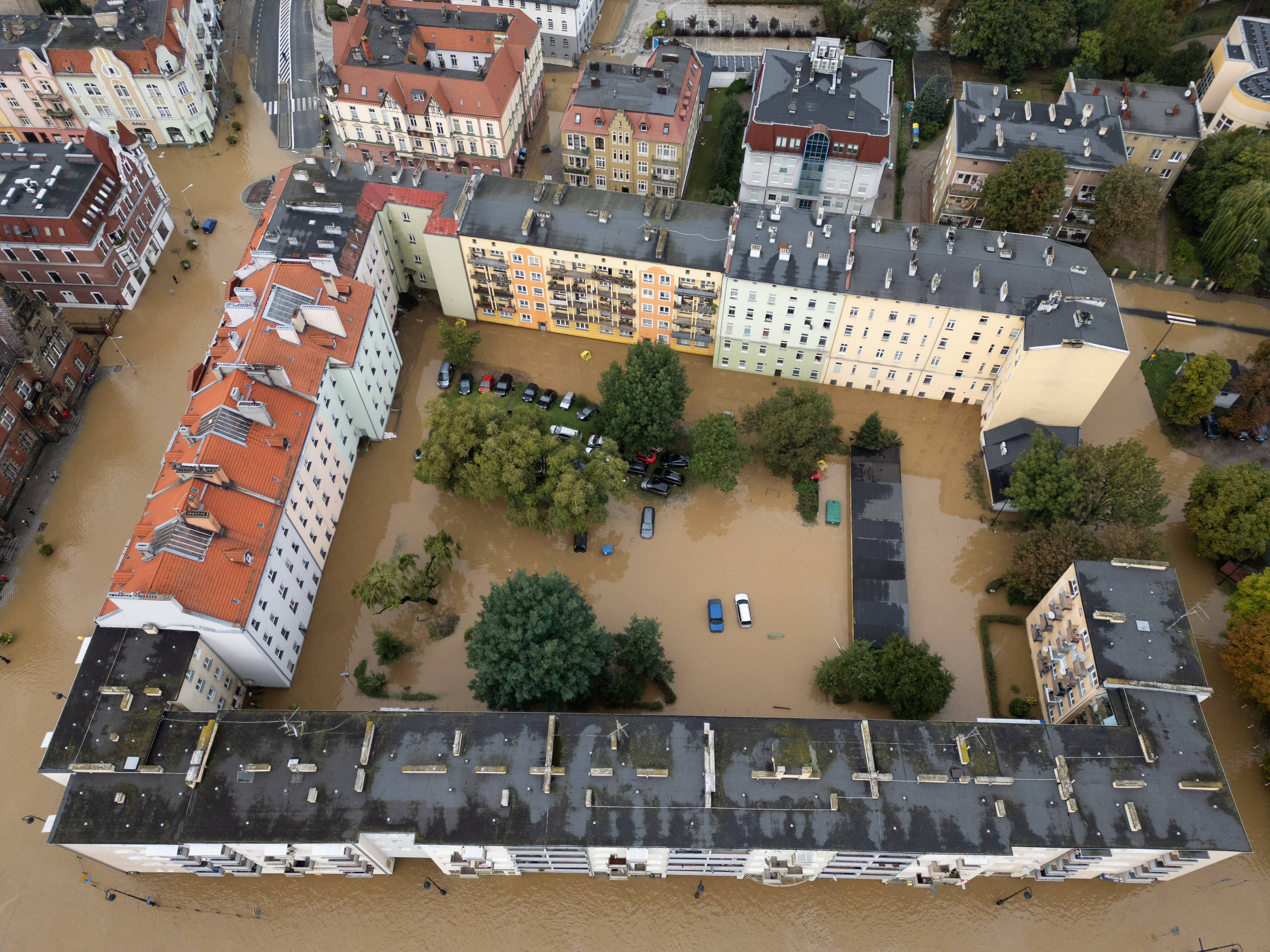 Nysa Klodzka river floods city of Nysa, Opole region