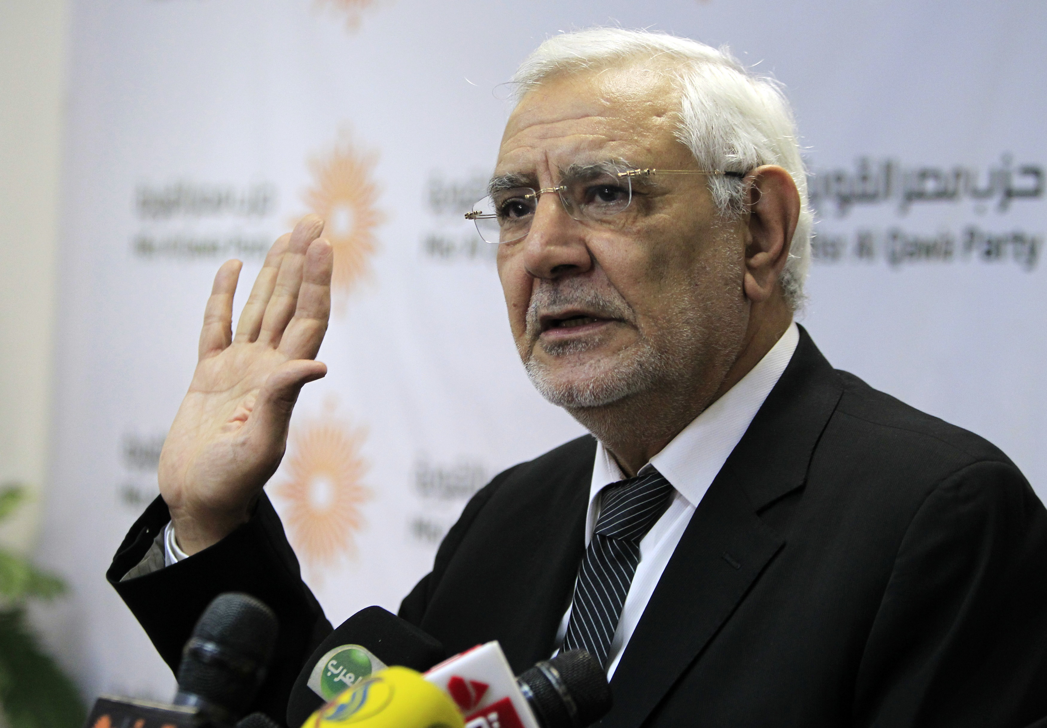 Chairman of the Masr El Kaweya (Strong Egypt) party, Abdel Moneim Aboul Fotouh, speaks during a news conference in Cairo