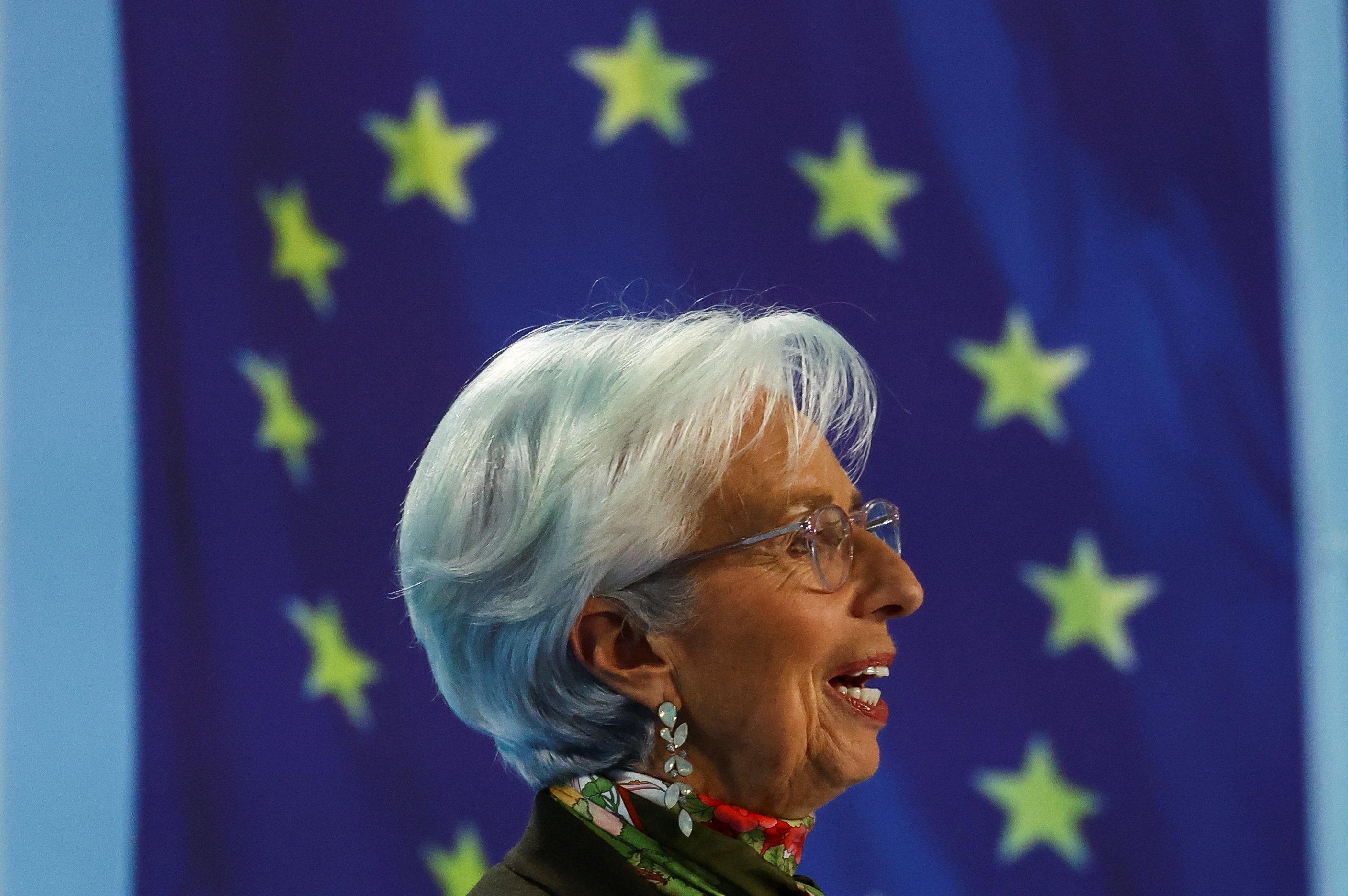 ECB President Lagarde speaks to reporters following the Governing Council's monetary policy meeting, in Frankfurt