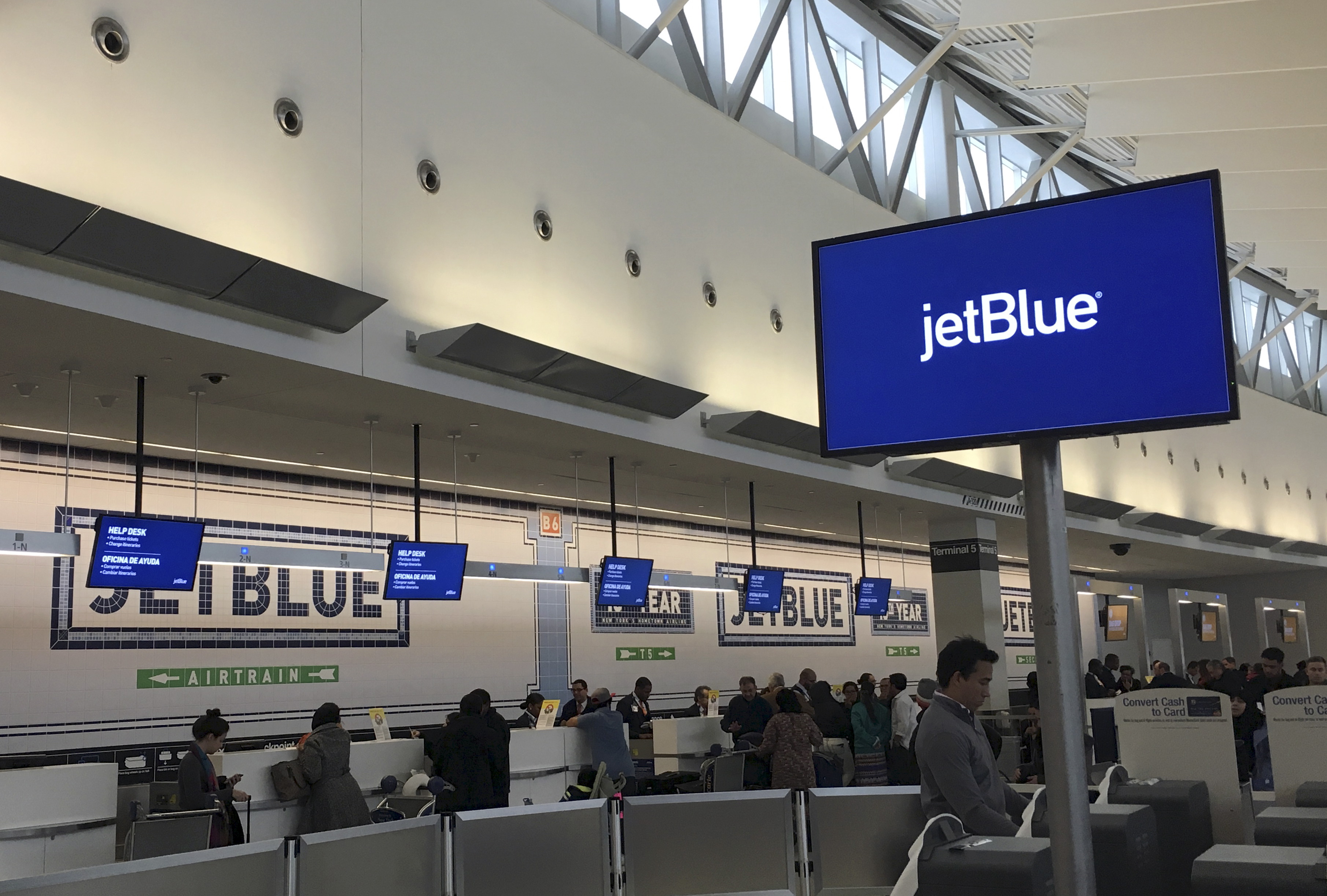 The check-in area of JetBlue Airways is seen at John F. Kennedy Airport in the Queens borough of New York
