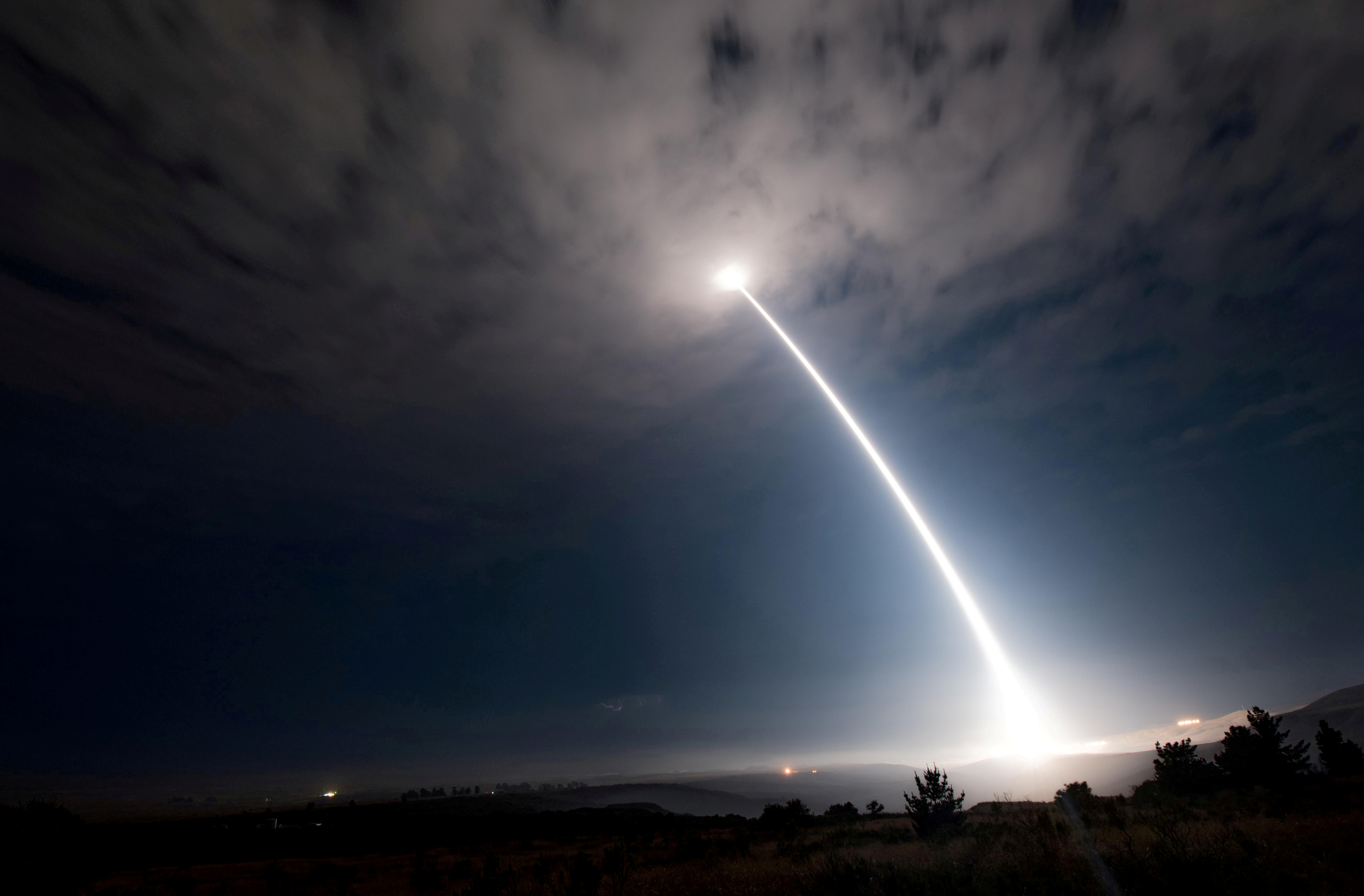 An unarmed Minuteman III intercontinental ballistic missile is launched from Vandenberg Air Force Base
