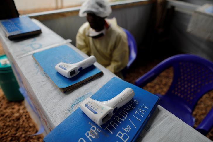 Thermometers are pictured at the entrance of an Ebola treatment centre in the Eastern Congolese town of Butembo