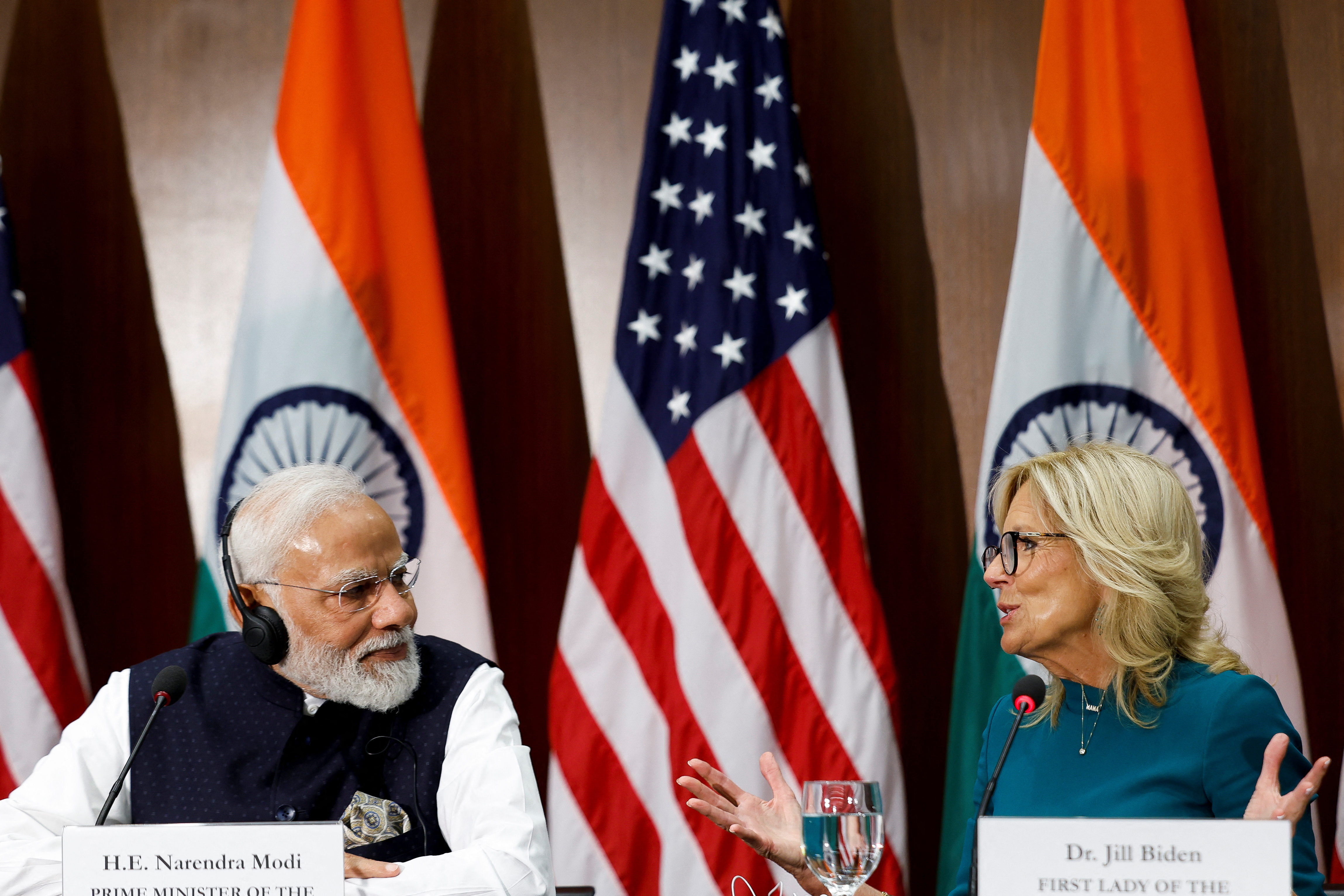 U.S. First Lady Jill Biden and Indian Prime Minister Modi visit the National Science Foundation in Alexandria