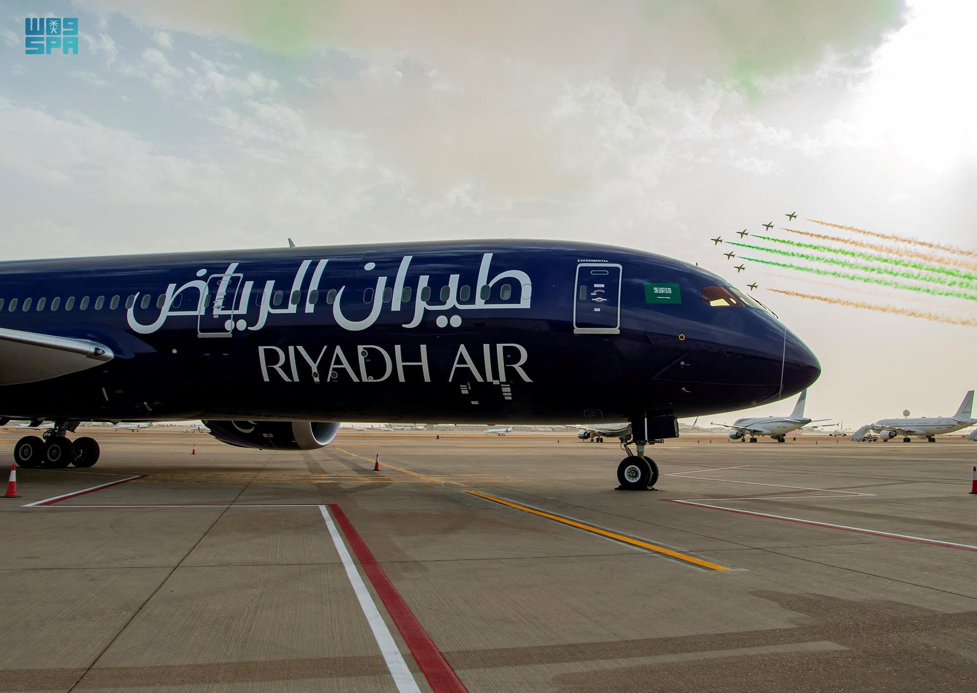 A Boeing 878-9 Dreamliner, Saudi Arabi's newly launched airline Riyadh Air's plane arrives at the King Khaled International Airport in Riyadh