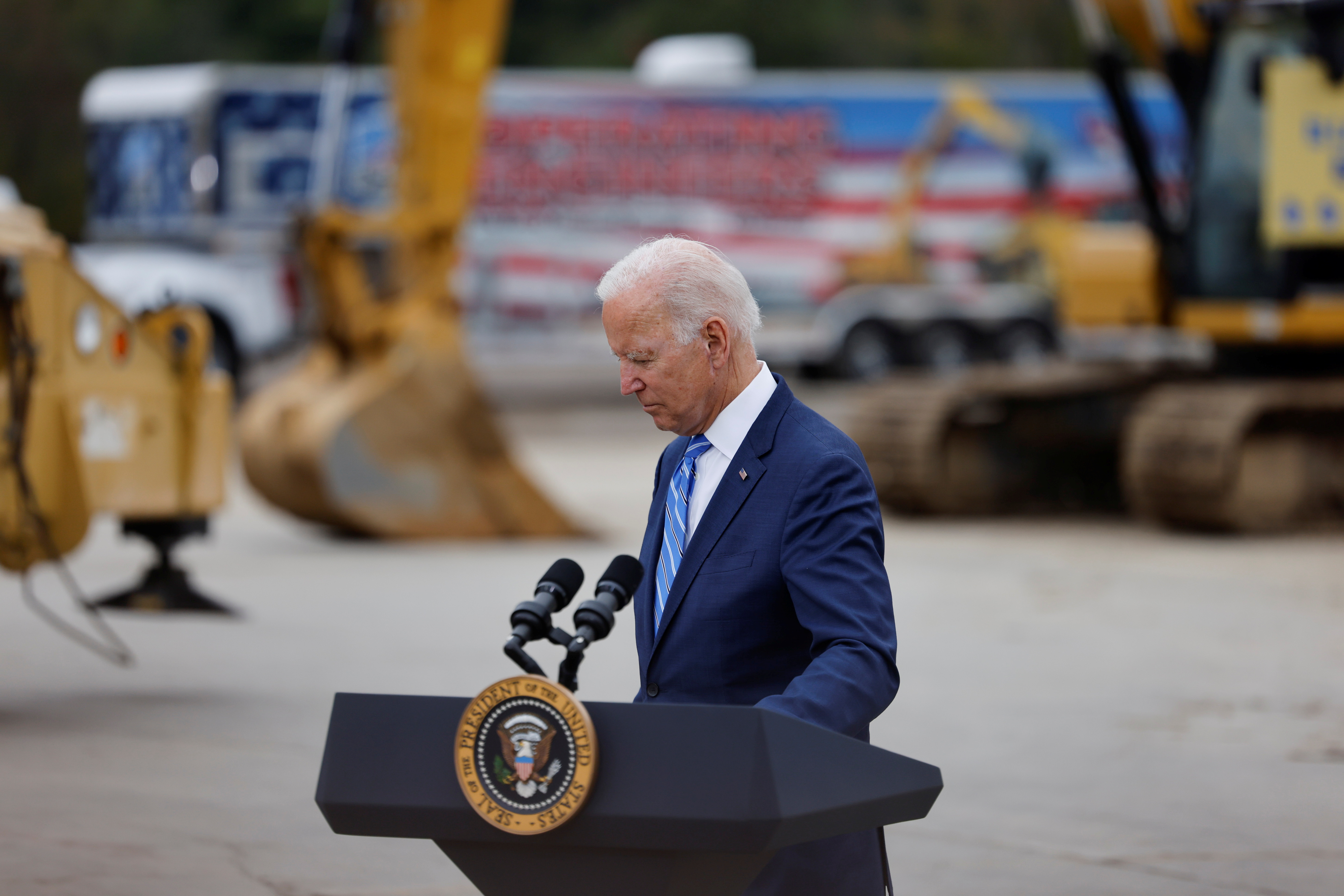 U.S. President Joe Biden tours the International Union of Operating Engineers Local 324 training facility