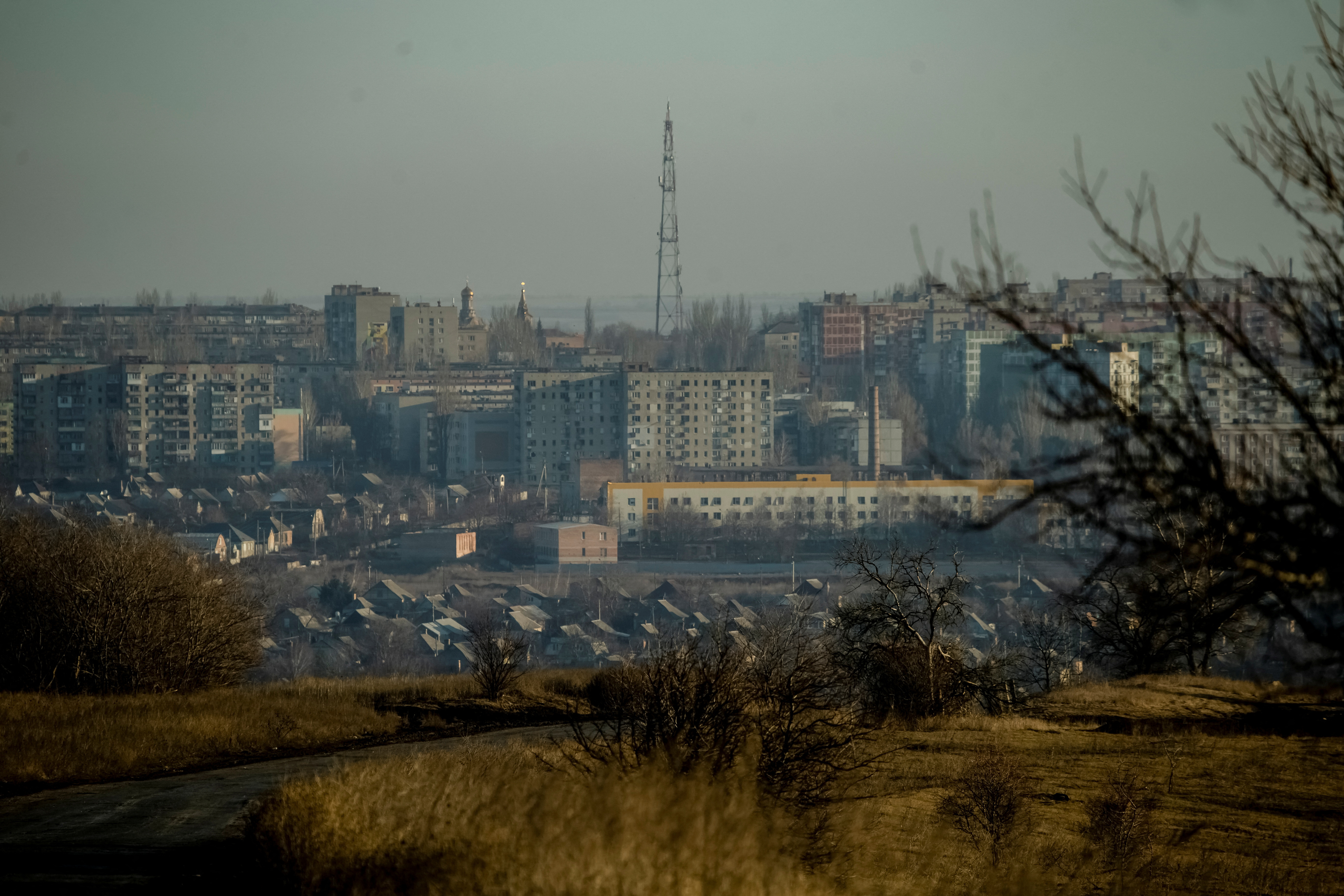 A general view shows the front line city of Bakhmut