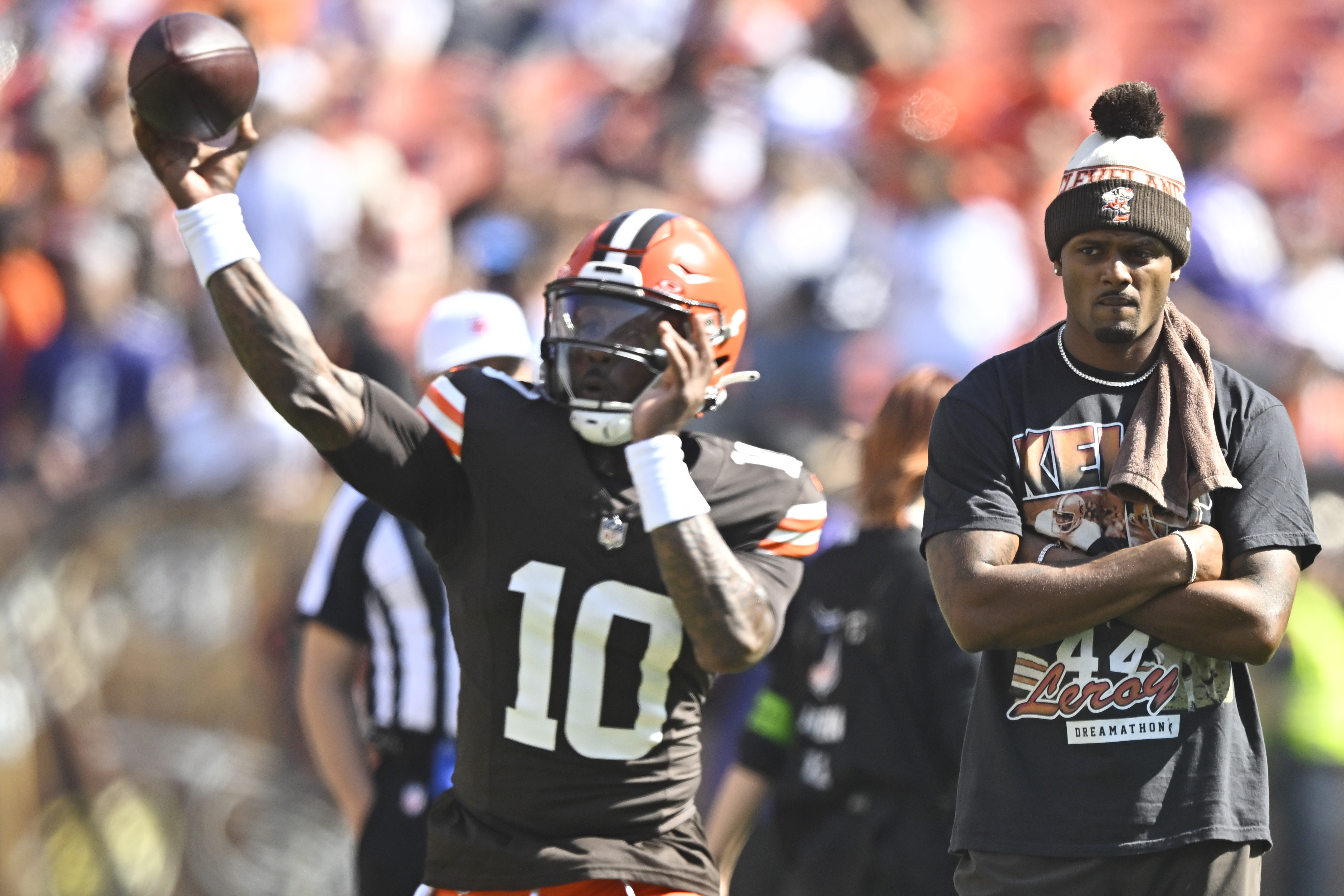 Baltimore Ravens quarterback Lamar Jackson works out prior to an NFL  preseason football game, Monday, Aug. 21, 2023, in Landover, Md. The  Commanders won 29-28. (AP Photo/Julio Cortez Stock Photo - Alamy