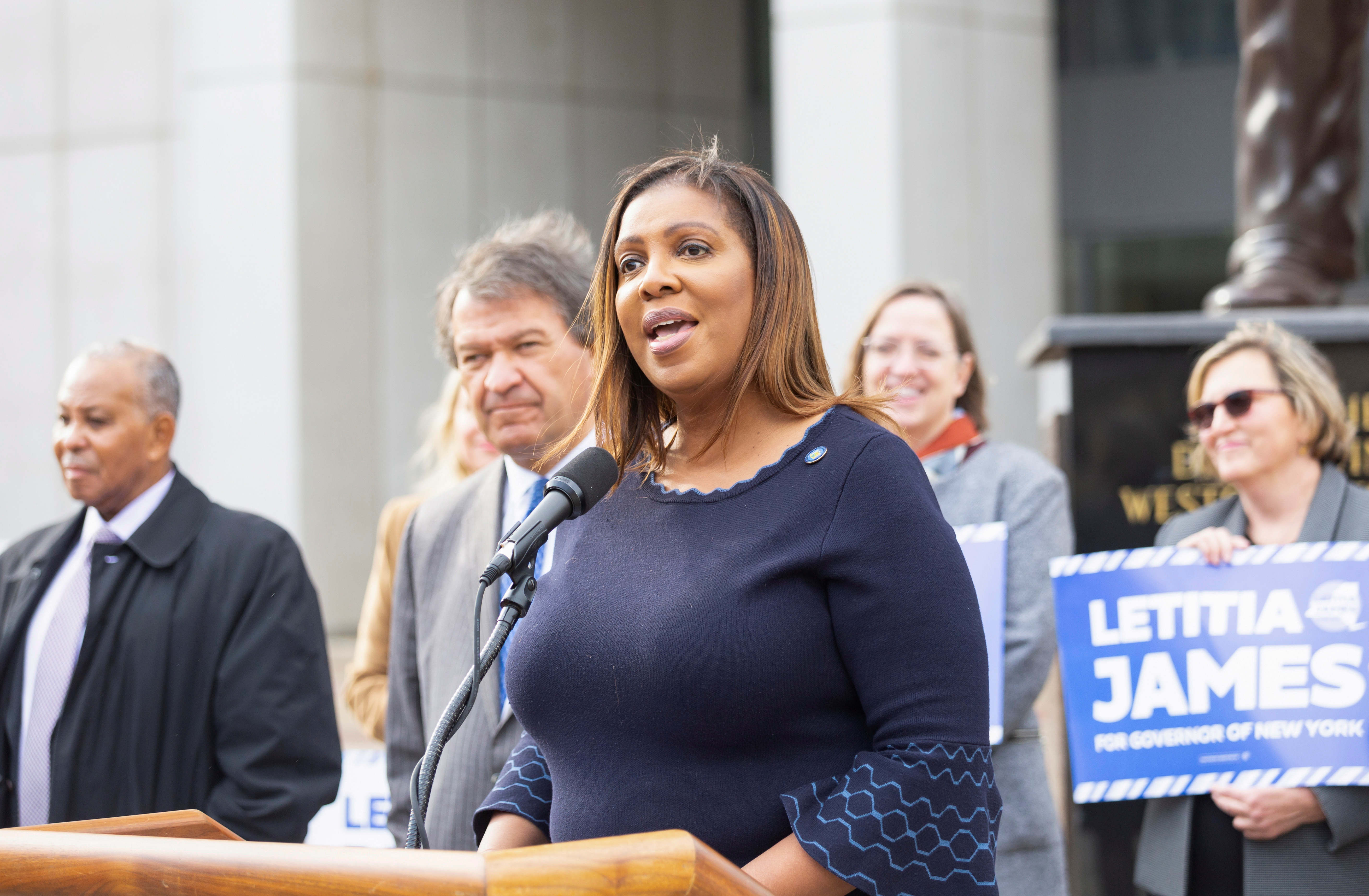 New York State Attorney General Letitia James speaks during an endorsement for governor event