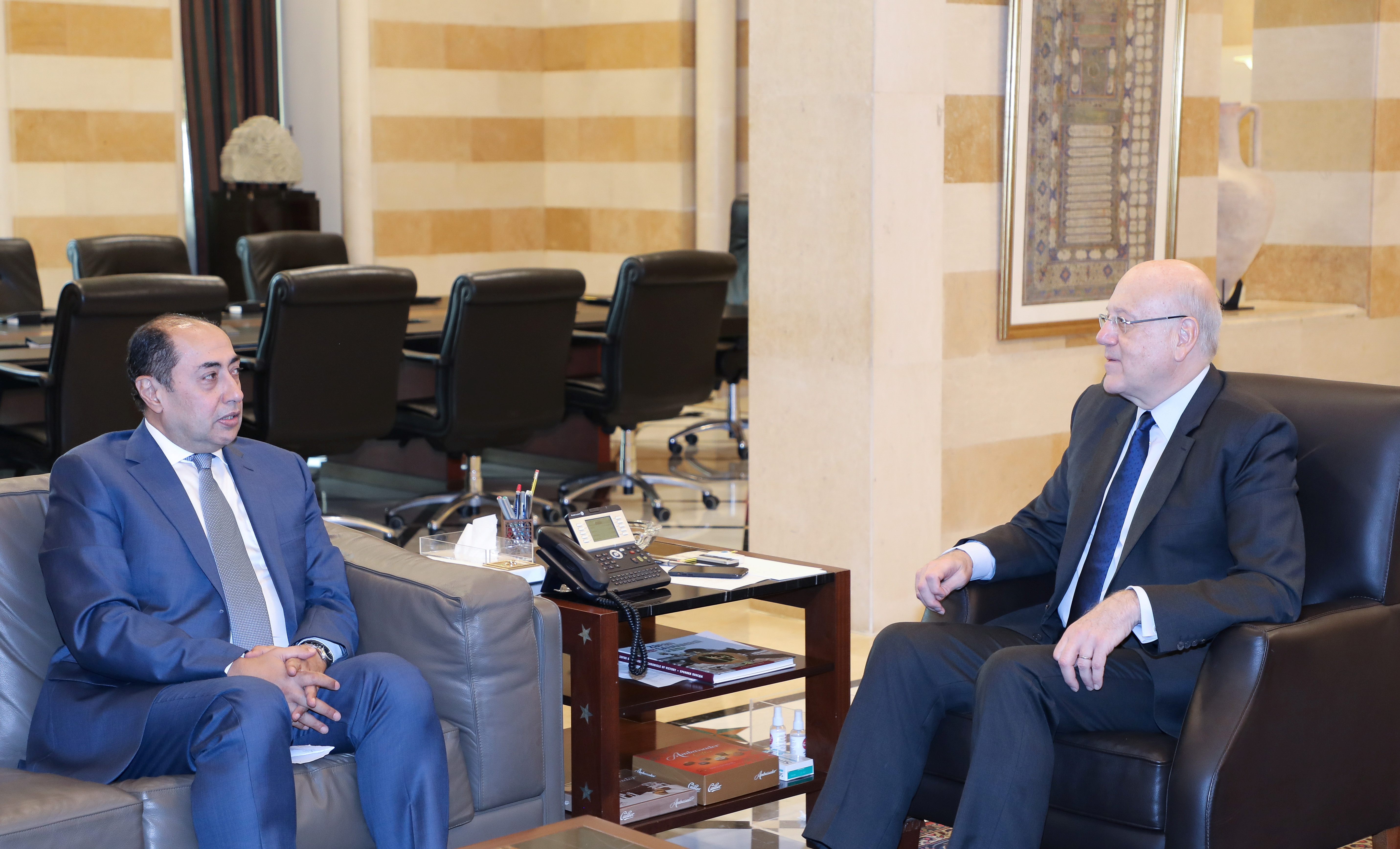 Lebanese Prime Minister Najib Mikati meets with Assistant Secretary General of the Arab League Hossam Zaki in Beirut