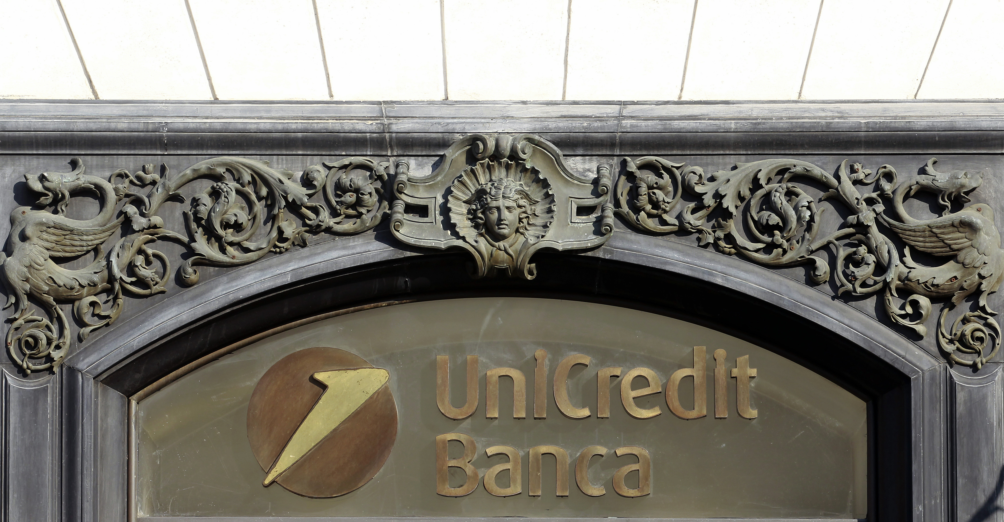 Unicredit logo is seen downtown in Rome