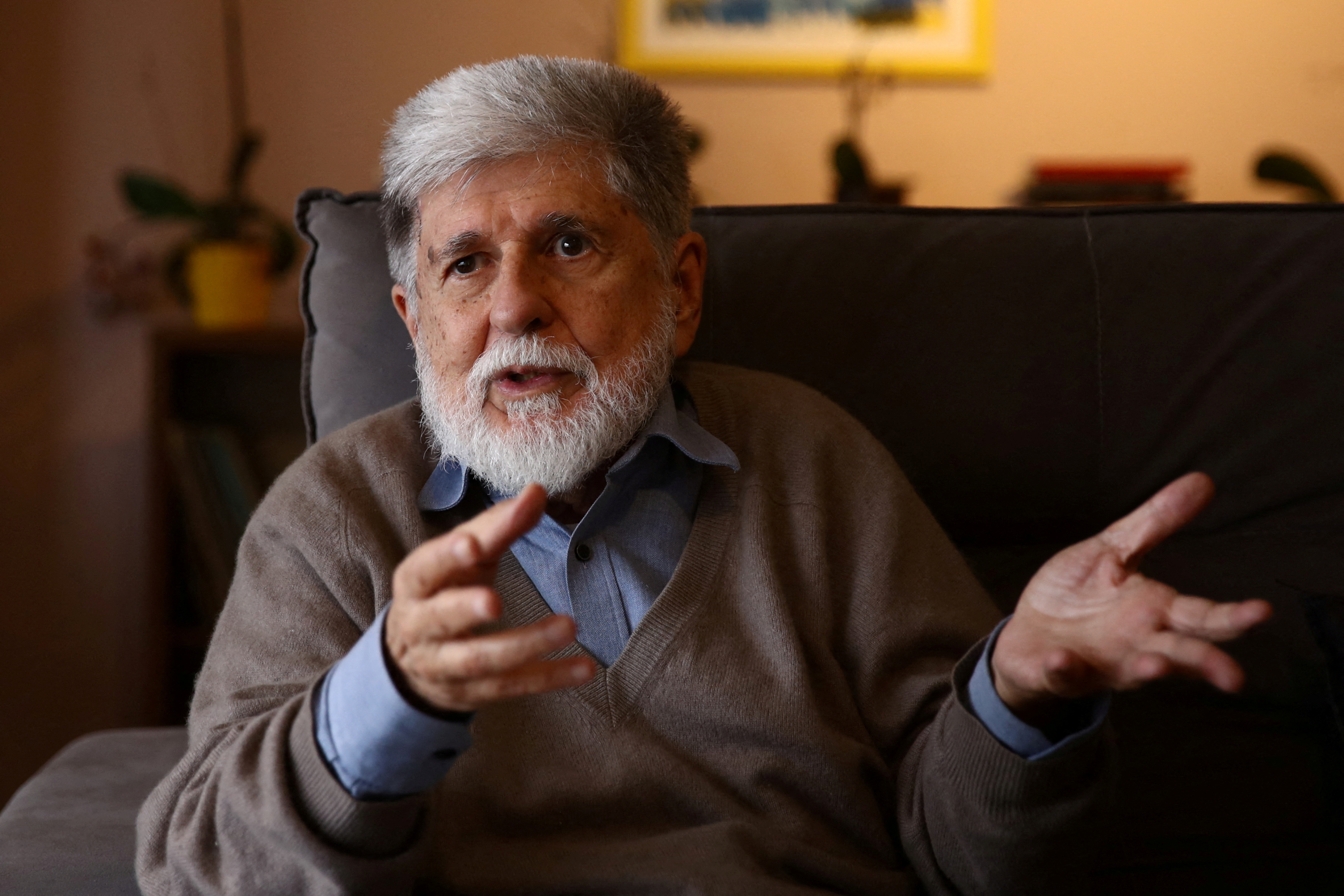 Celso Amorim gives an interview in Sao Paulo