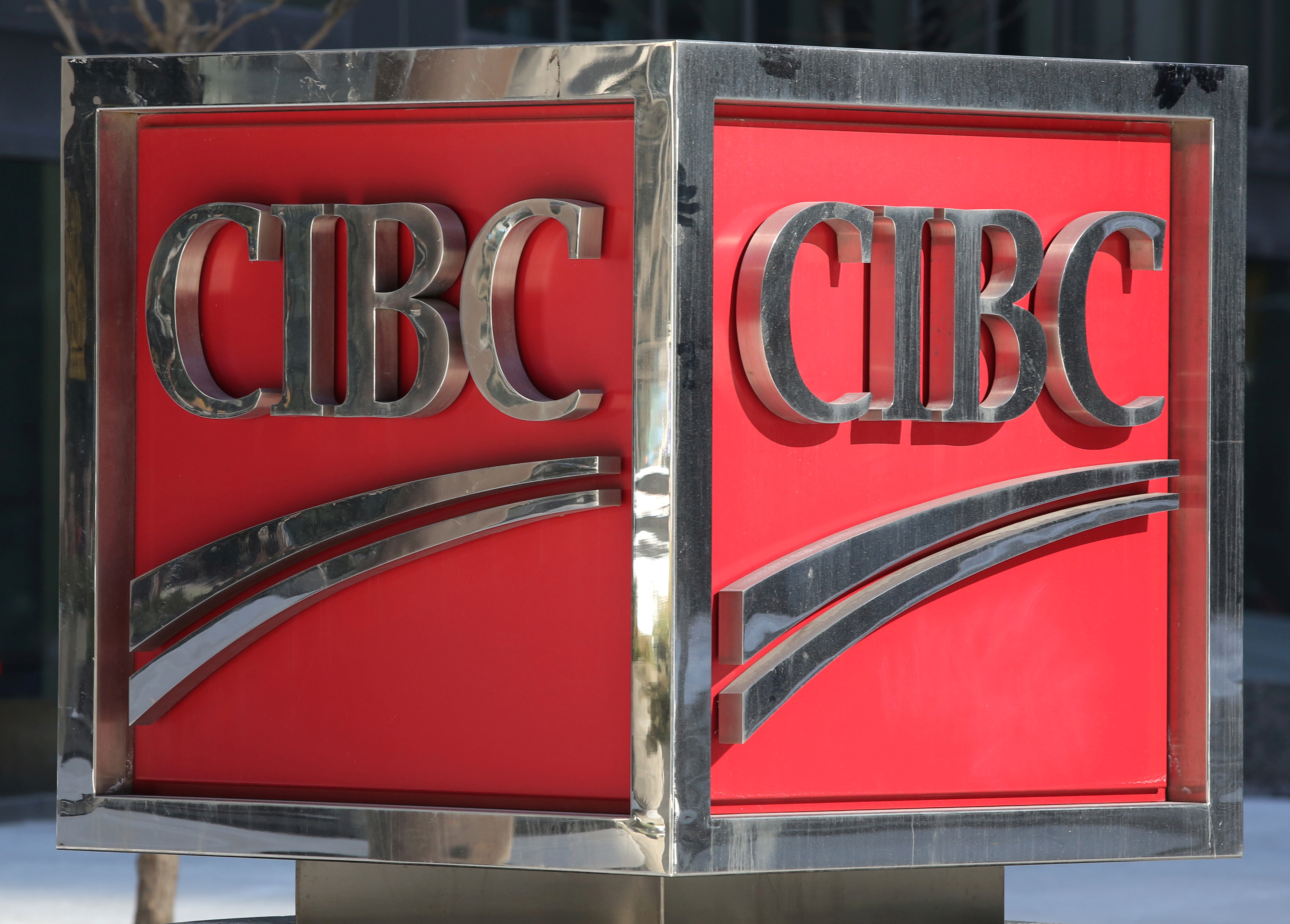The CIBC logo is seen outside their Bay Street headquarters in Toronto