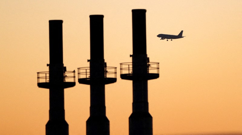 A plane lands at Fiumicino airport in Rome