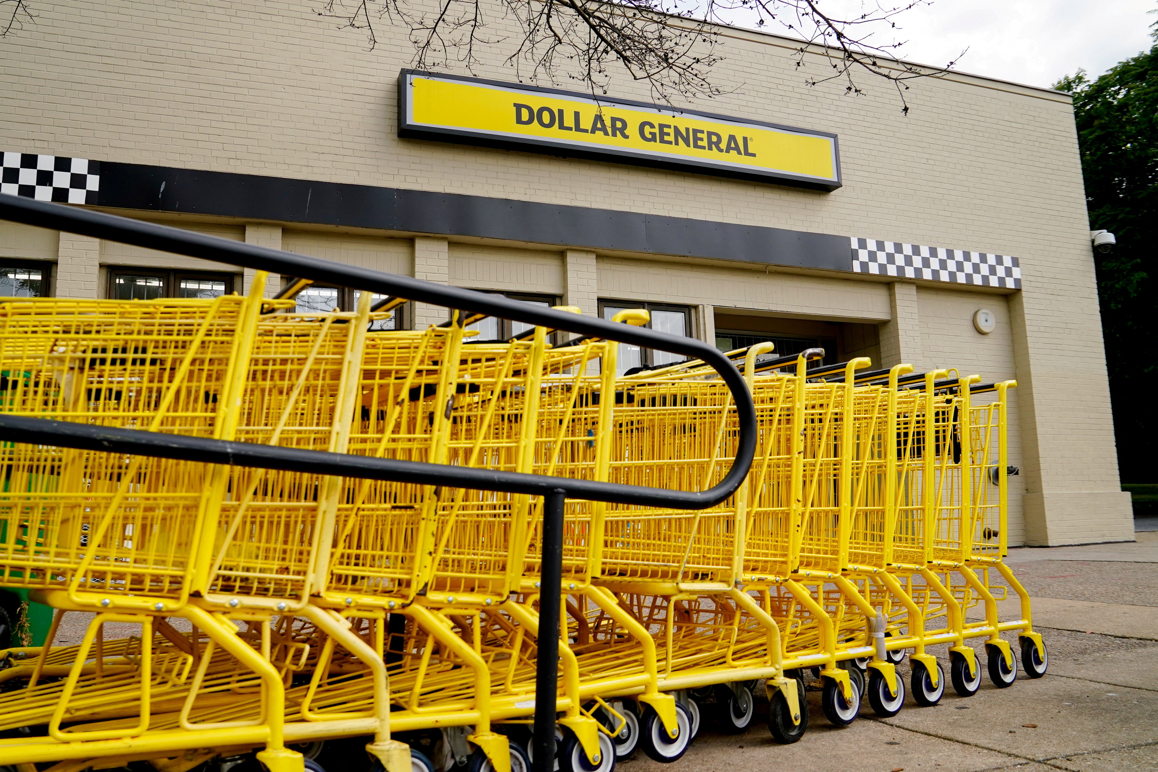 A view of a Dollar General store and shopping carts in Mount Rainier, Maryland