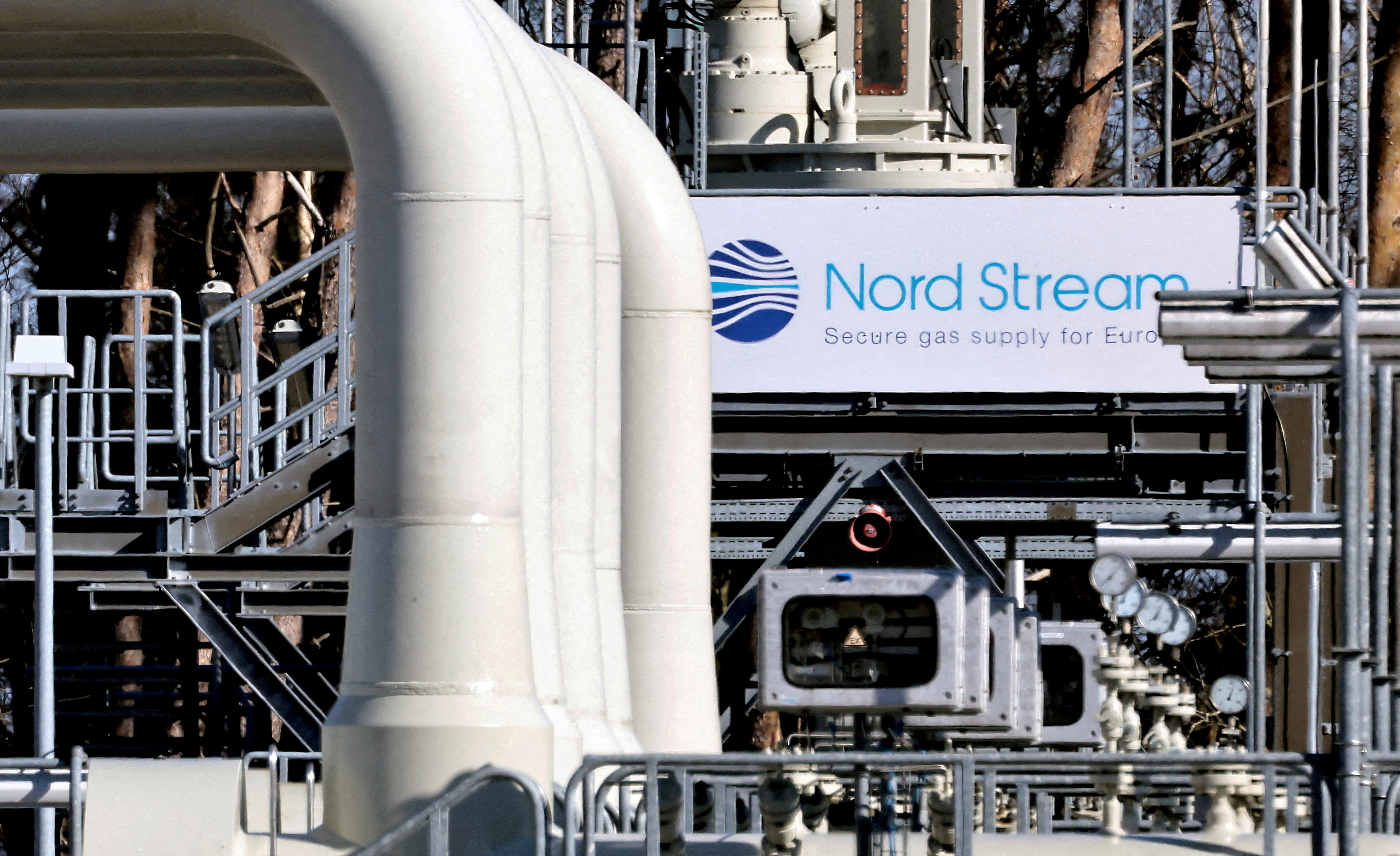 FILE PHOTO: Pipes at the landing facilities on the Nord Stream 1 gas pipeline in Lubmen, Germany