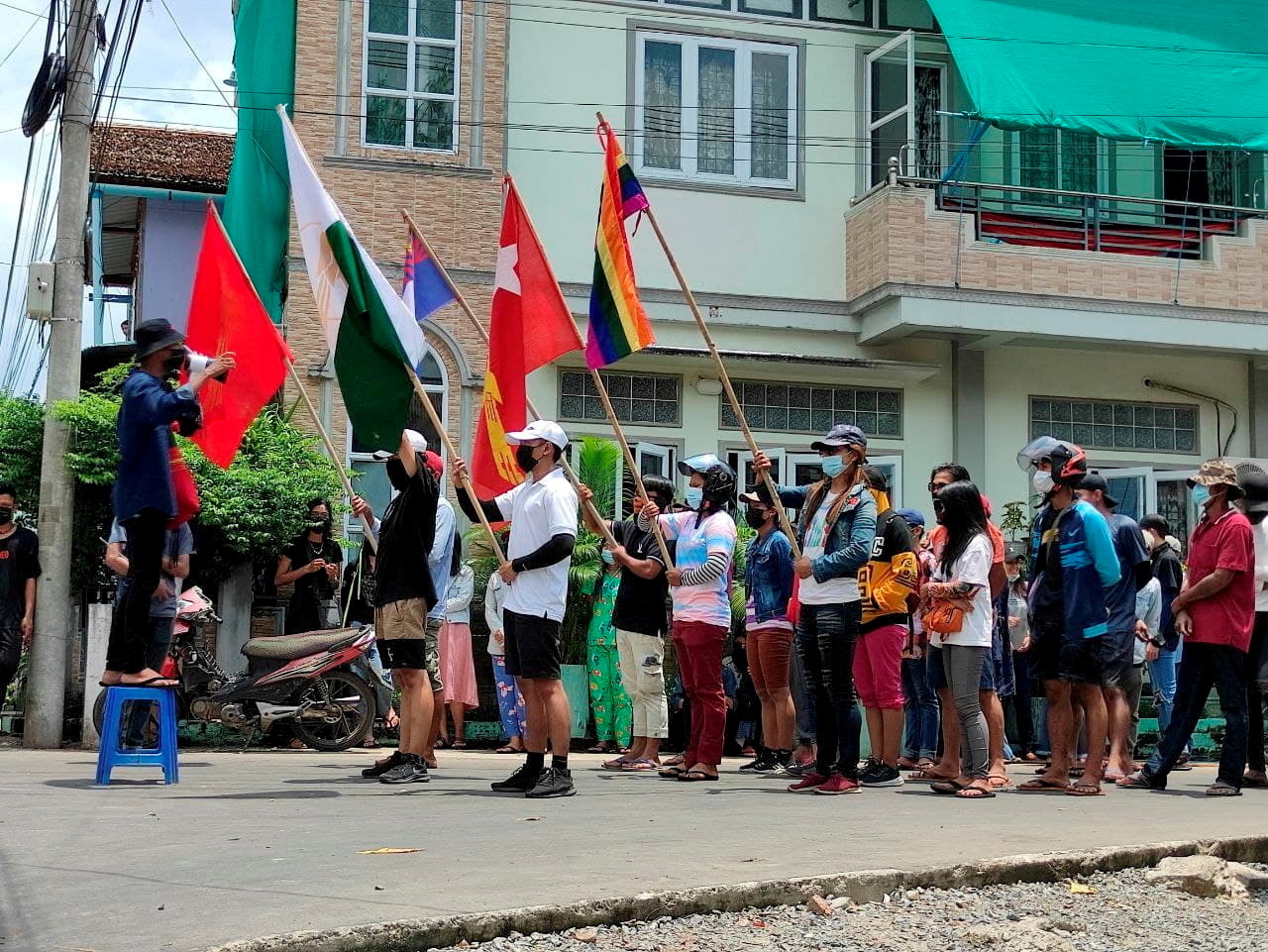 Demonstrators march to protest against the military coup in Dawei, Myanmar