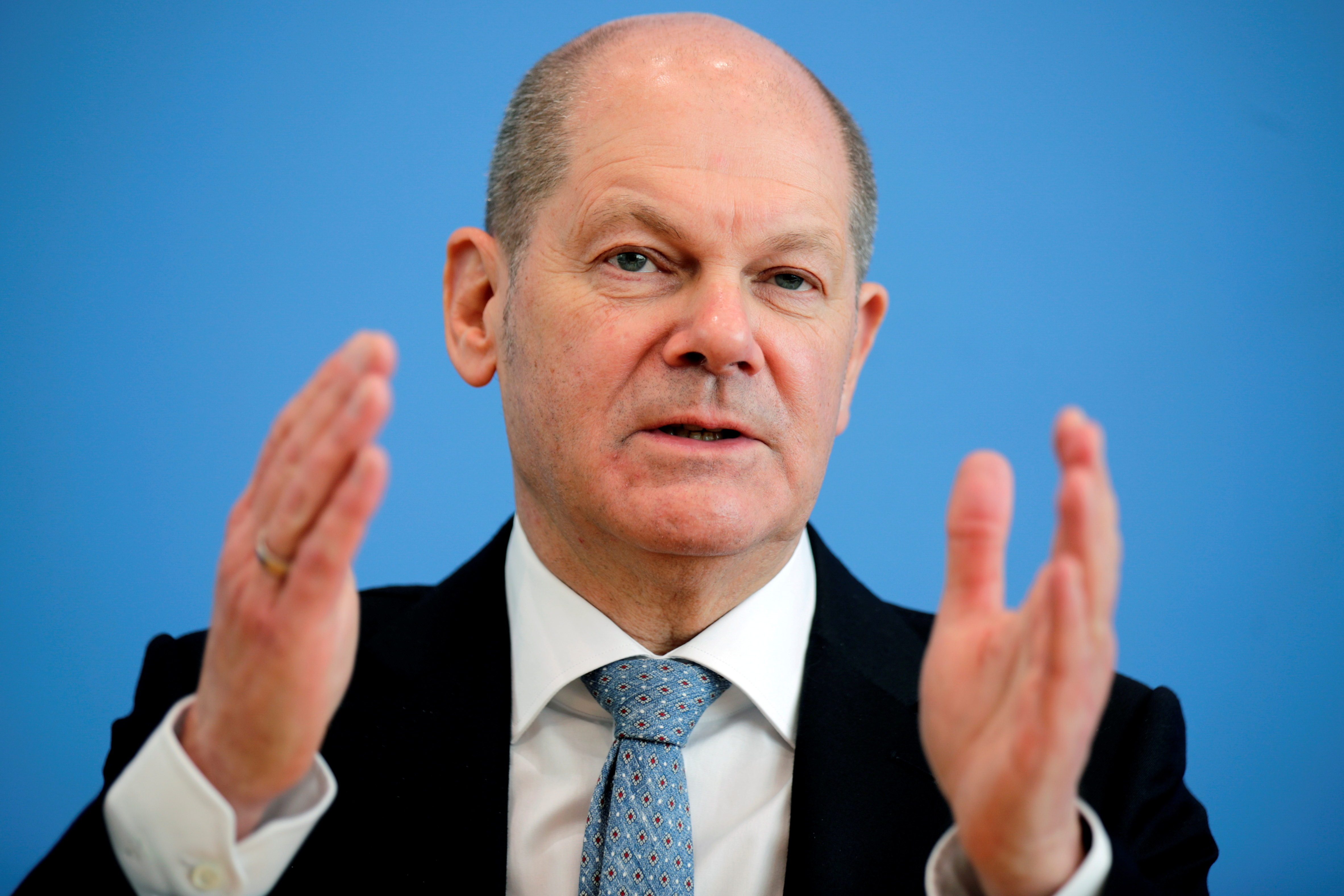 German Finance Minister Scholz holds a news conference in Berlin