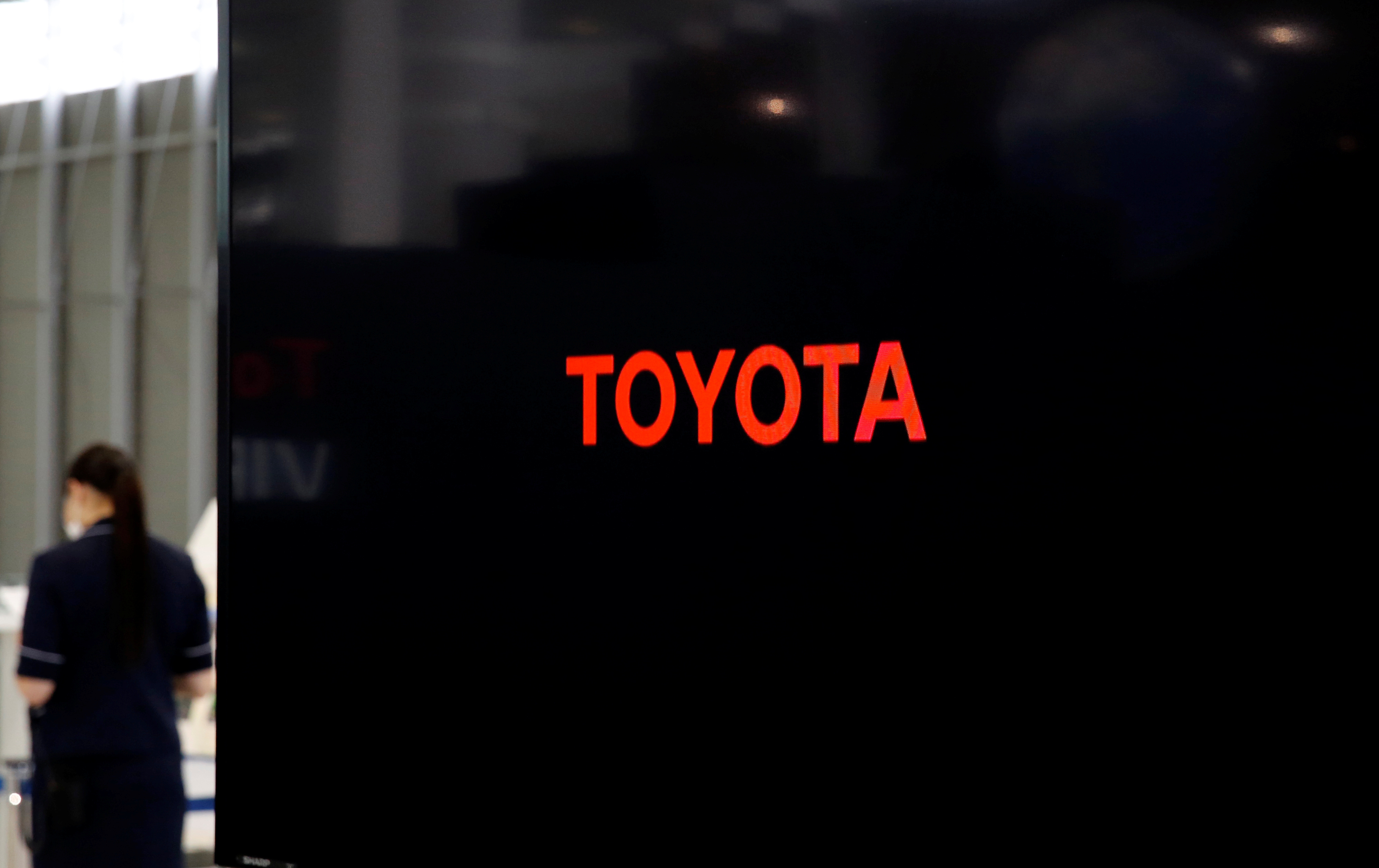 Logo of Toyota Motor Corp is seen at the company's showroom in Tokyo