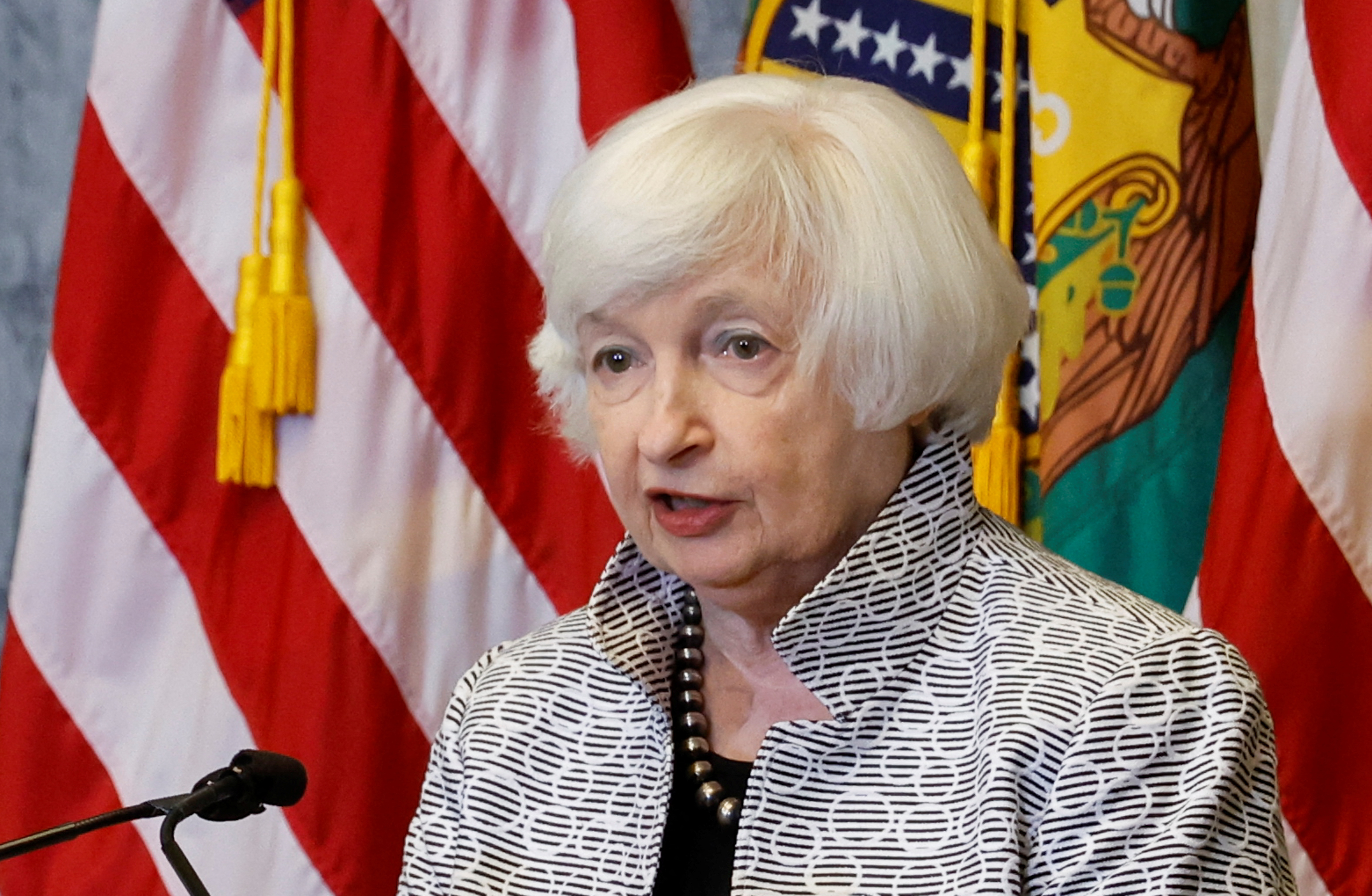 U.S. Treasury Secretary Janet Yellen holds a news conference at the U.S. Treasury Department in Washington