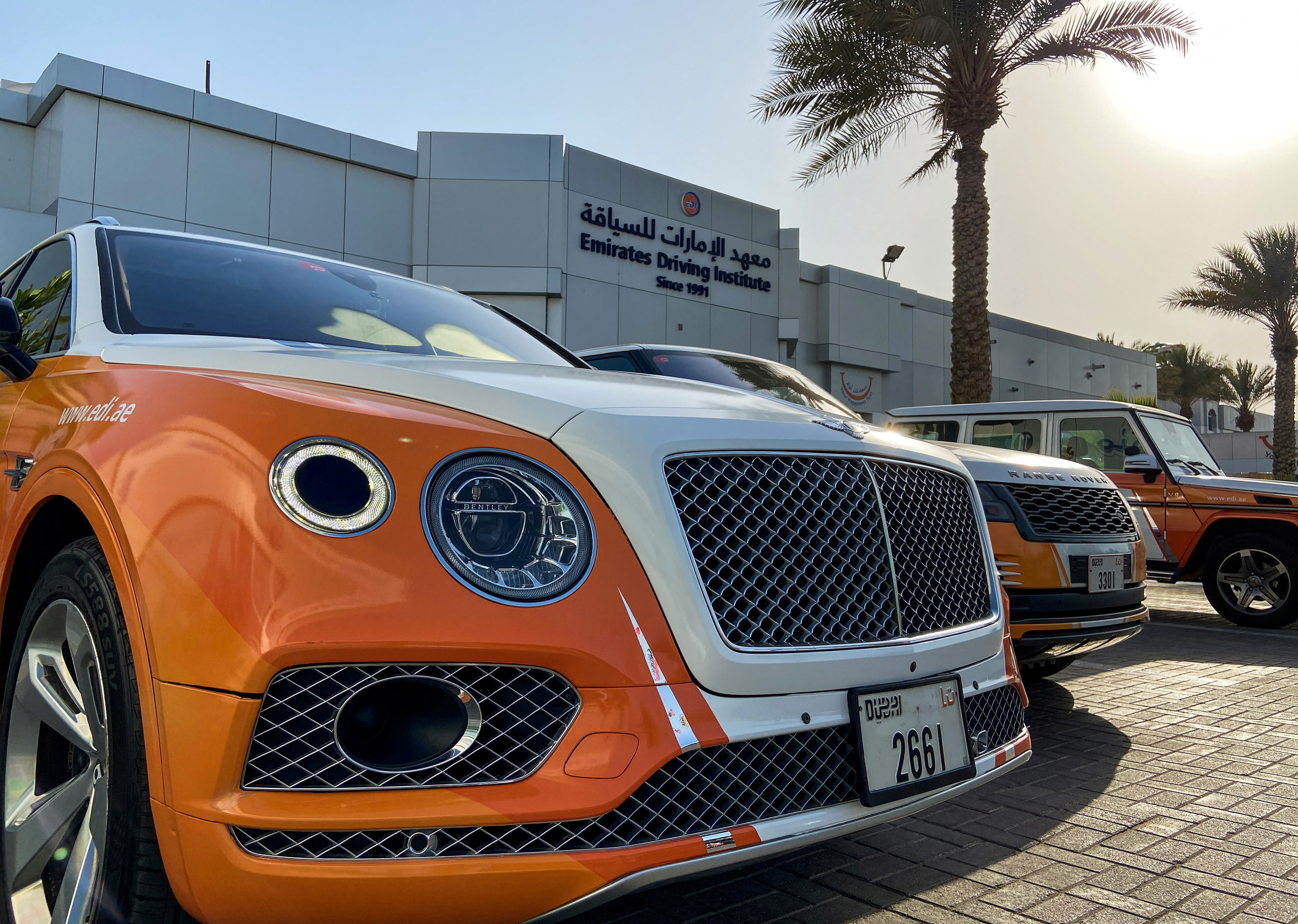 A Bentley car is seen at the Emirates Driving Institute which offers students to learn how to drive on luxury cars, in Dubai