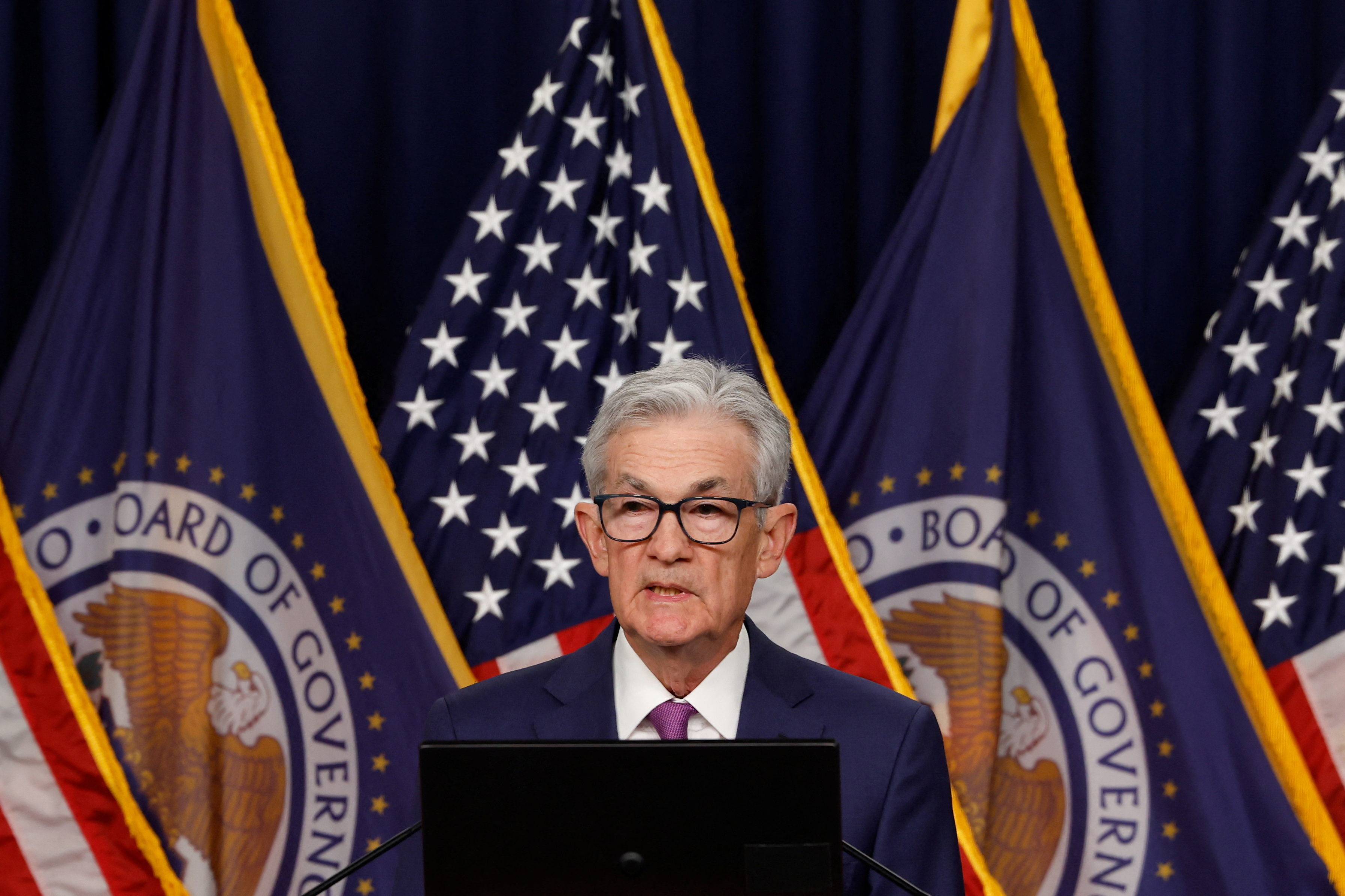 Federal Reserve Chair Jerome Powell holds a press conference, in Washington