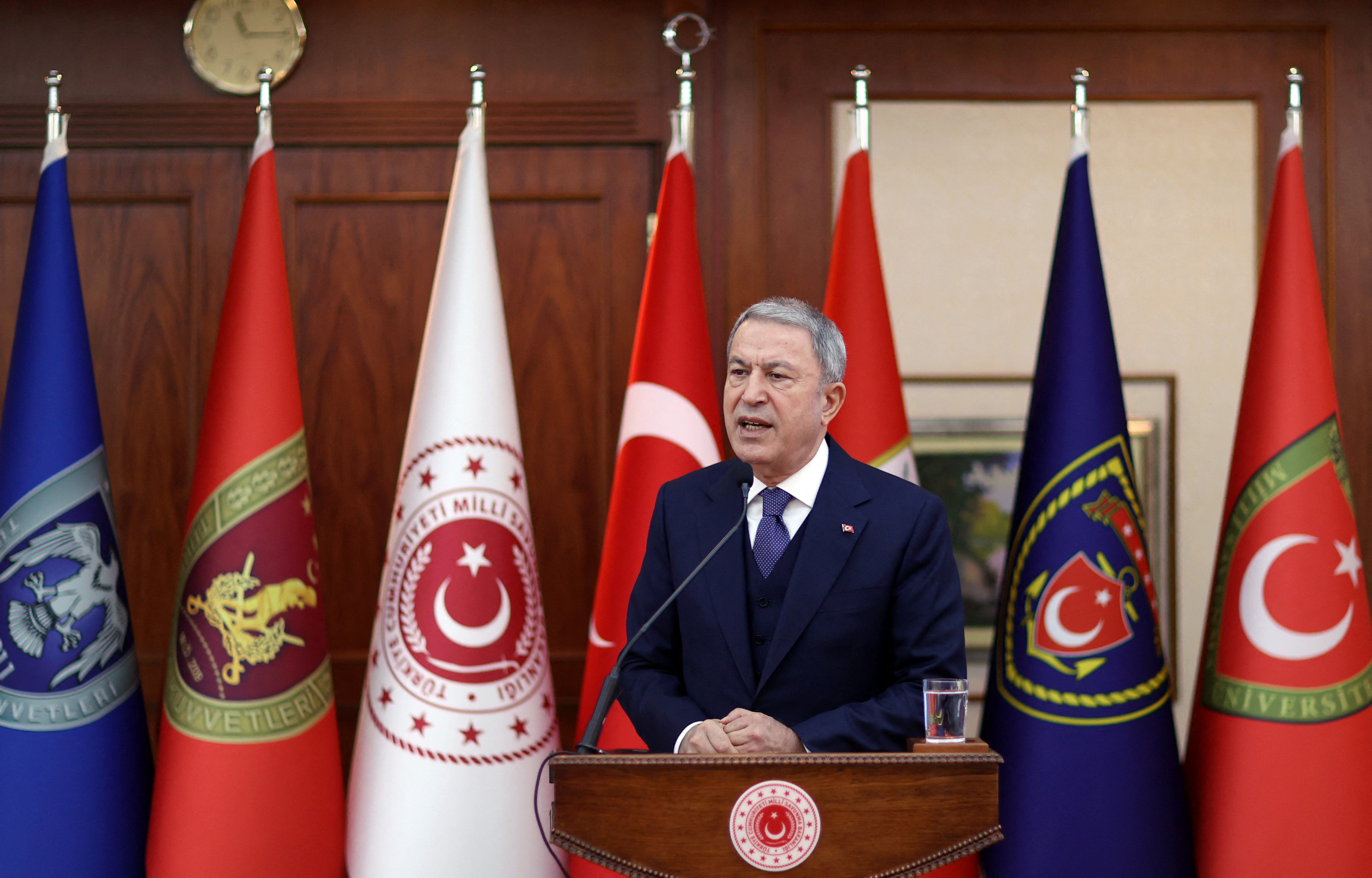 Turkish Defence Minister Akar holds a news conference in Ankara