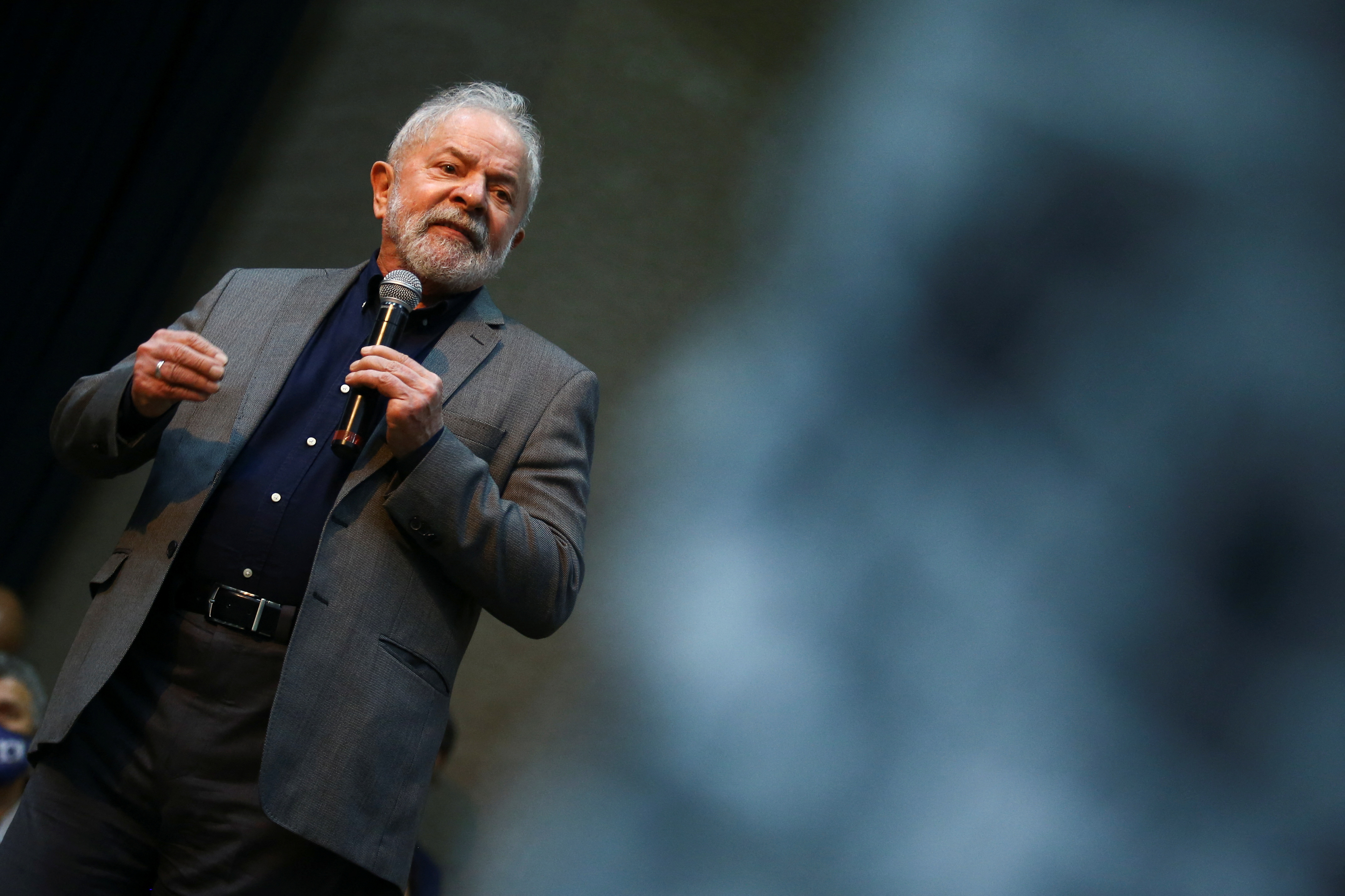 Former Brazil’s president Lula speaks in Sao Paulo