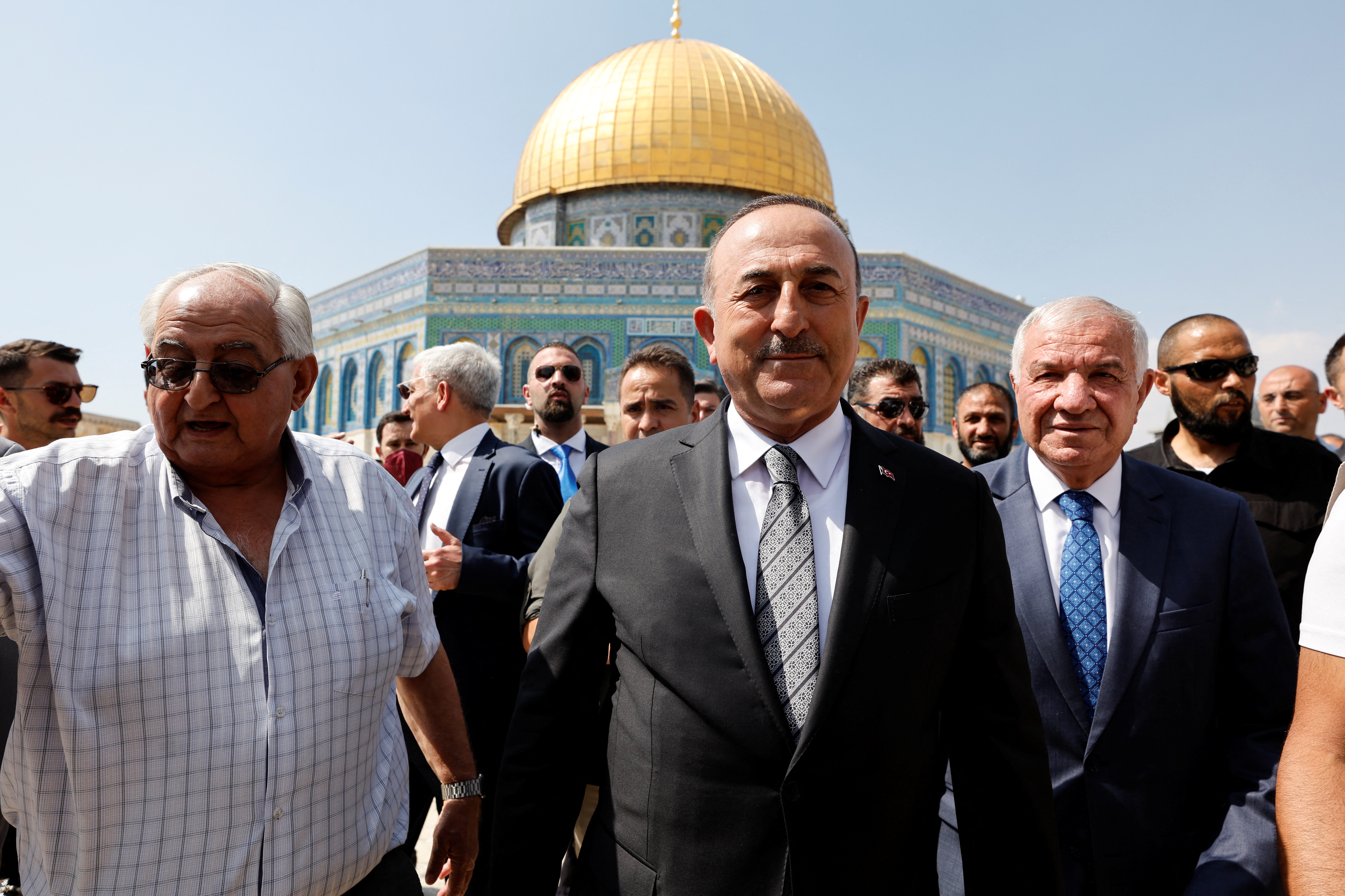 Turkish Foreign Minister Mevlut Cavusoglu visits the compound that houses Al-Aqsa Mosque, known to Muslims as Noble Sanctuary and to Jews as Temple Mount, in Jerusalem's Old City