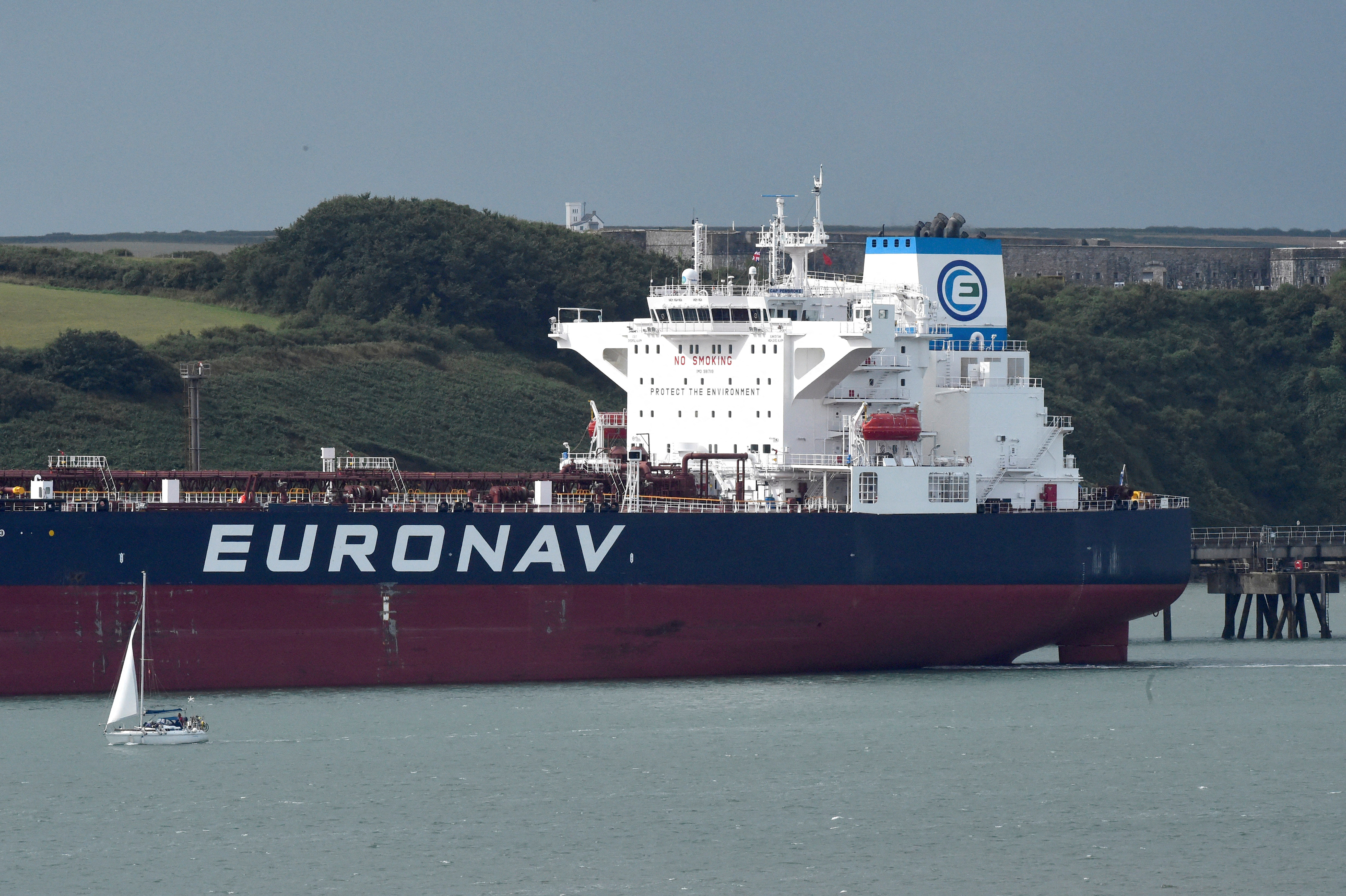 The "Cap Pembroke"  a VLCC (very large crude carrier), owned by Euronav, the largest NYSE listed independent crude oil tanker company in the world, berthed at the Valero oil terminal at Pembroke in the Port of Milford Haven