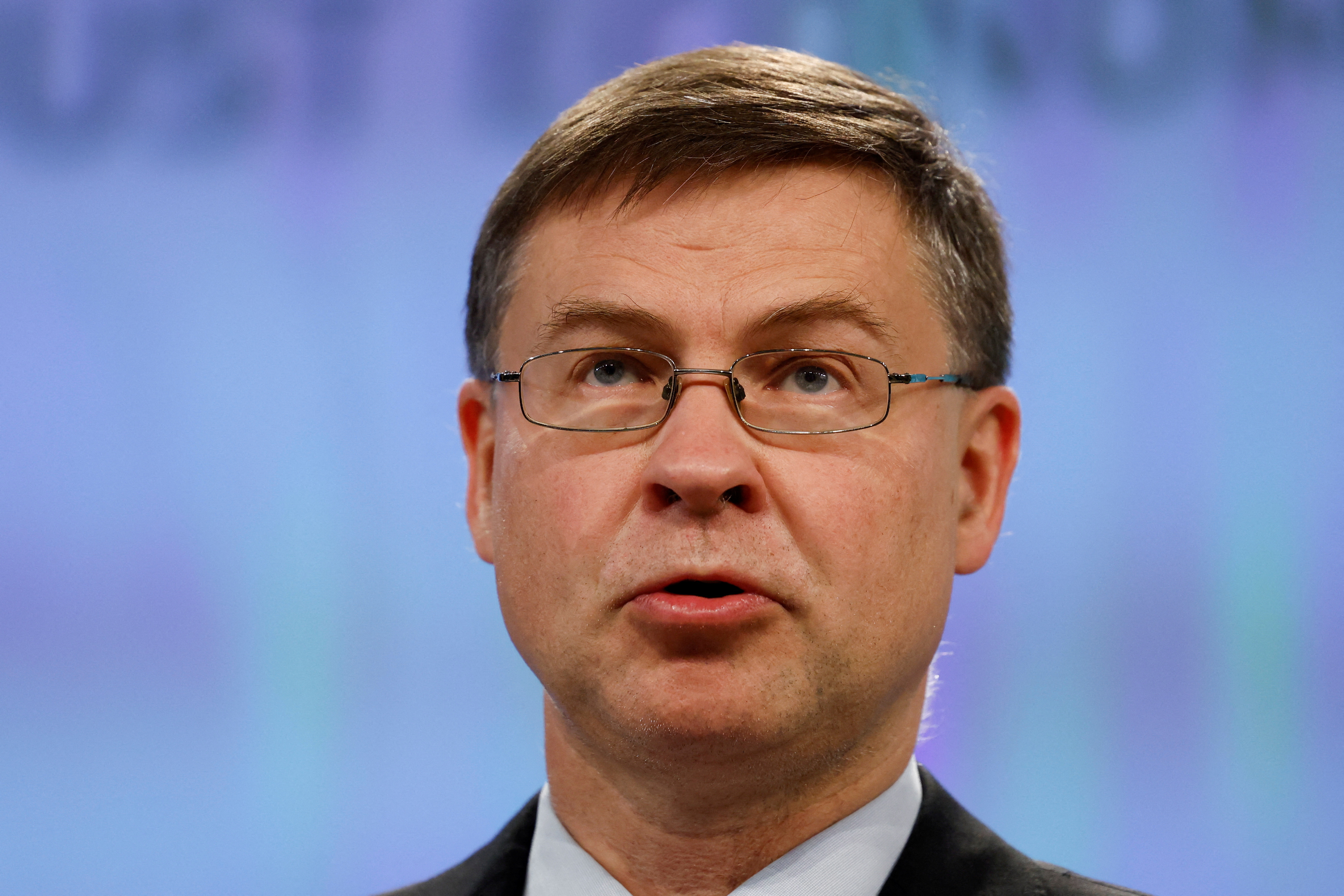 EU Trade Commissioner Dombrovskis presents a review of trade and sustainable development, in Brussels